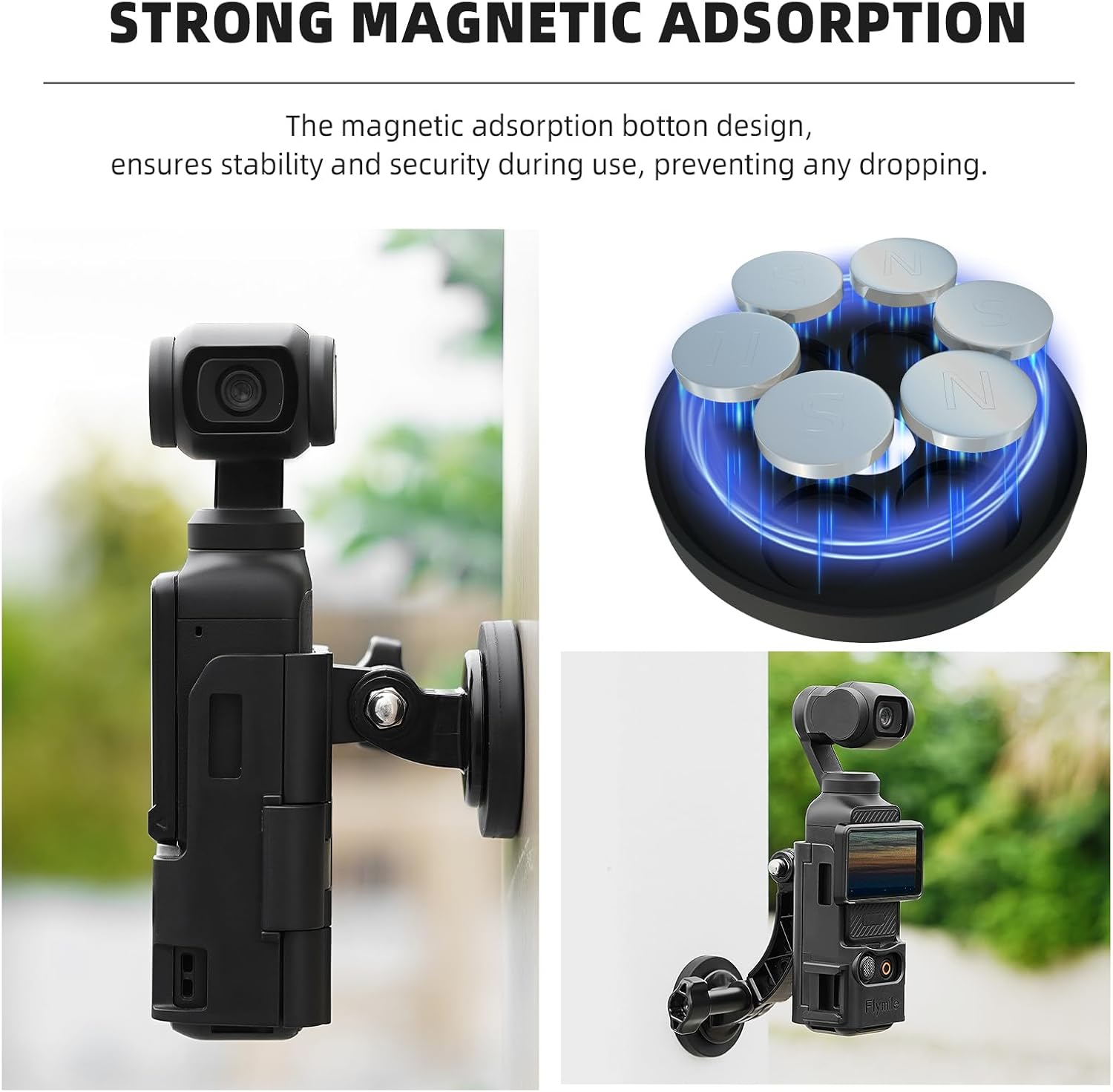 Pocket 3 Magnetic Mount, Magnet Bracket Expansion Adapter Holder with Cold Shoe on Car, Railings, Refrigerators for DJI Osmo Pocket 3 Creator Combo Handle Accessories