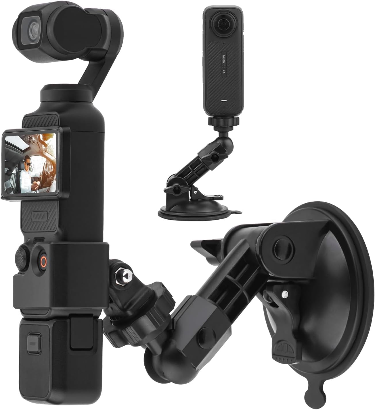 Pocket 3 Suction Cup Mount, Windshield Window Dash Holder Kit with Expansion Adapter for Insta360 X3 X4 X2 Go 3S for GoPro Max Mini Hero 13 12 11 10 9 8 7 6 Pocket 3 2 Action 5 Pro 4 Accessories