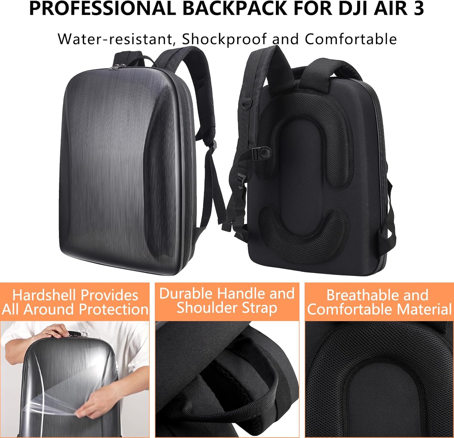 Professional Backpack Case for DJI Air 3 / Neo, Waterproof Hardshell Case for DJI Air 3 / Neo Fly More Combo Drone