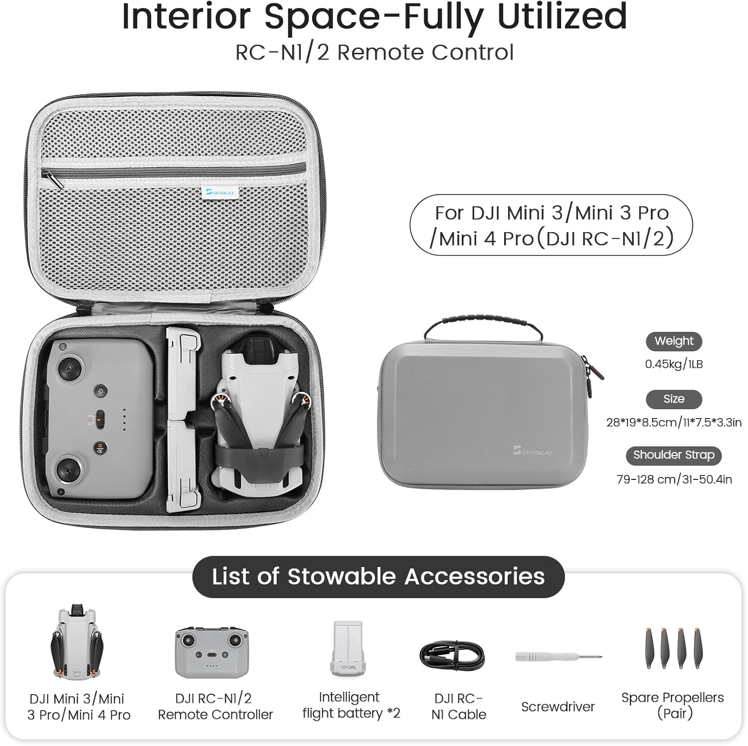 Skyreat Mini 3 /Mini 3 Pro Case RC-N1,Compact Small PU Waterproof Carrying Case with Shoulder for DJI Mini 3/Mini 3 Pro/Drone and Battery Accessories