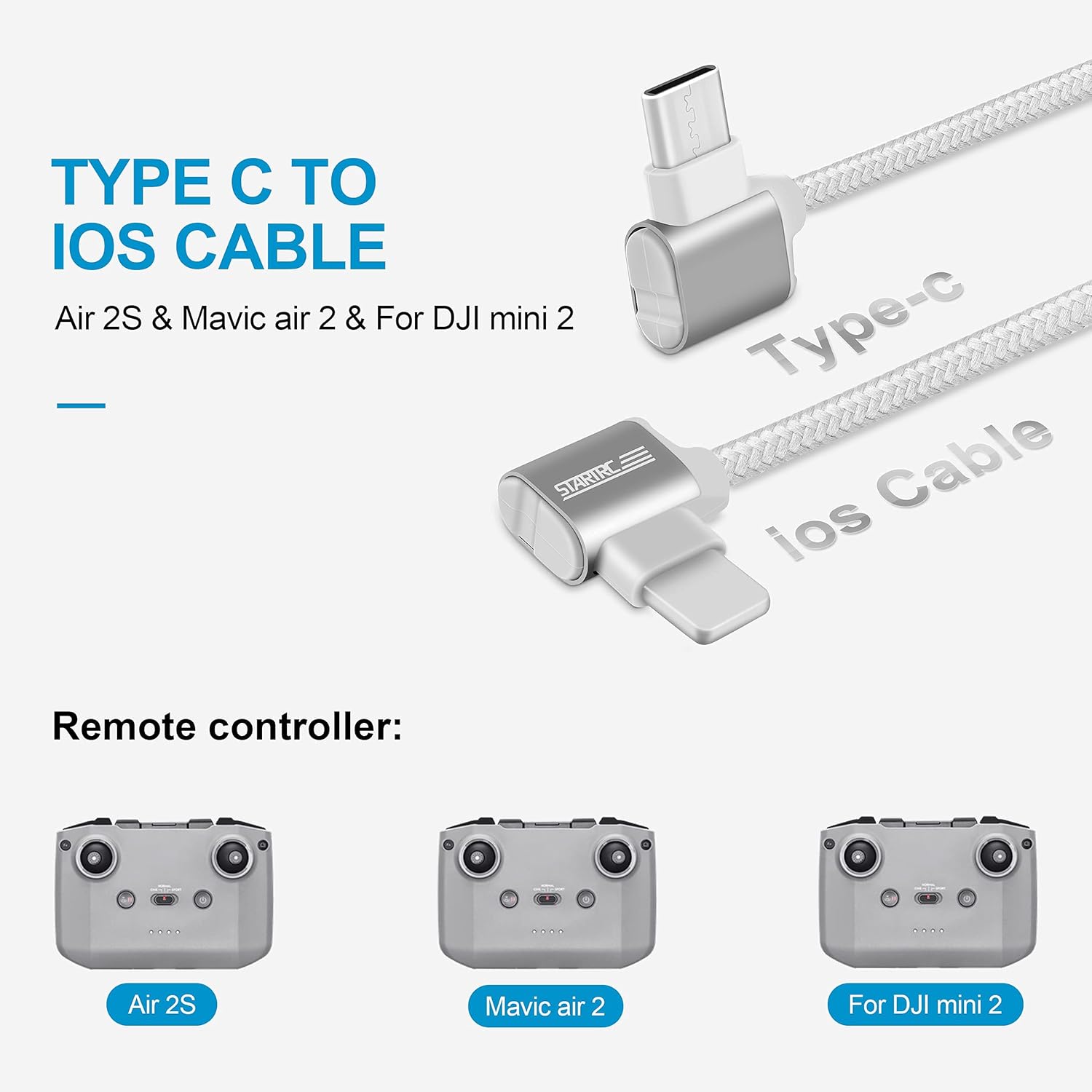 STARTRC 11.8 inch Mavic Mini 3 Pro Cable, USB C OTG Nylon Cable for DJI Neo/Mini 4K/Air 2S/Mini 2/Mini 2 SE/Mini 3 Pro/Mavic Air 2 Drone Accessories,Tablet Smartphone Braided RC Data Cord Cable