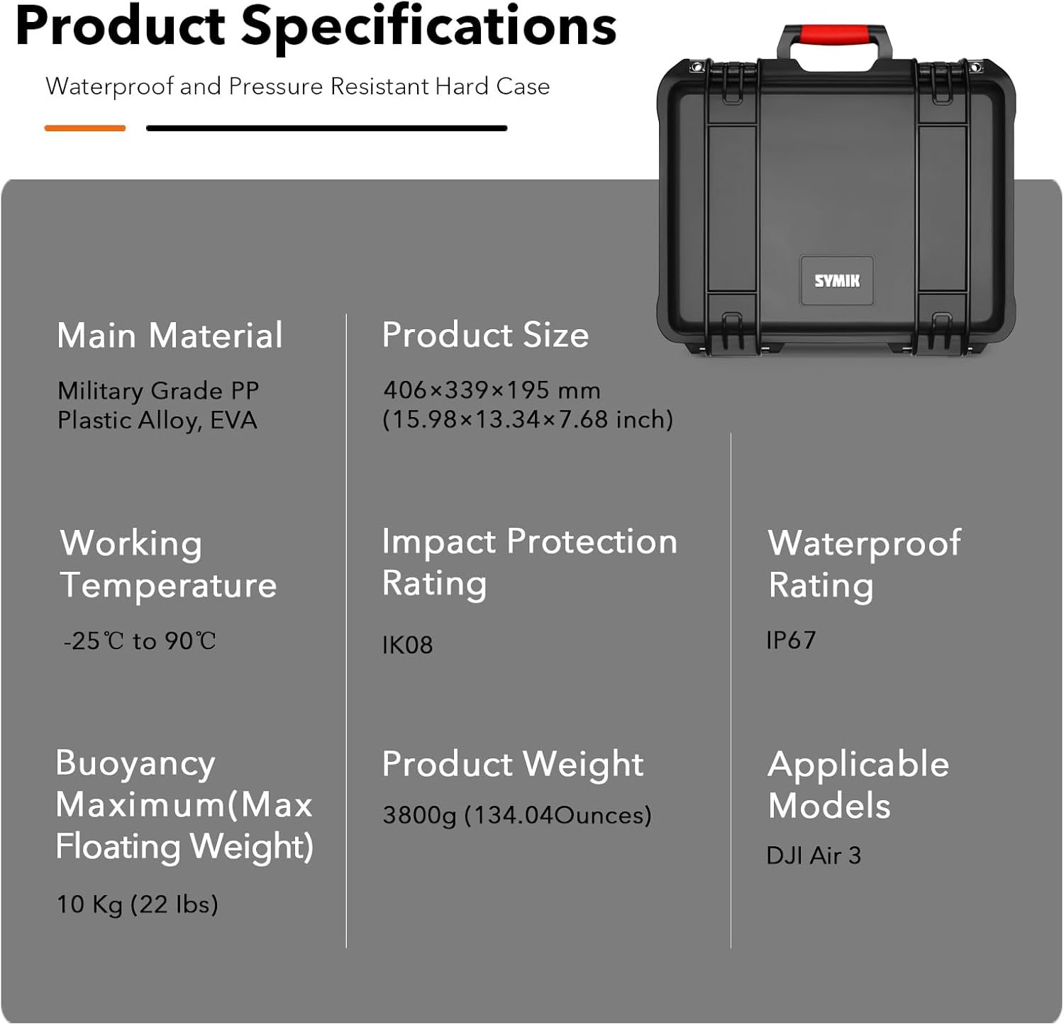 SYMIK P400-A3TL Triple Layer Hard Case for DJI Air 3, Waterproof Secure Carrying Case for DJI Air 3 Fly More Combo, Fits DJI RC 2/RC-N2/RC Pro Controller, Charging Hub, Landing Pad, iPad, Accessories