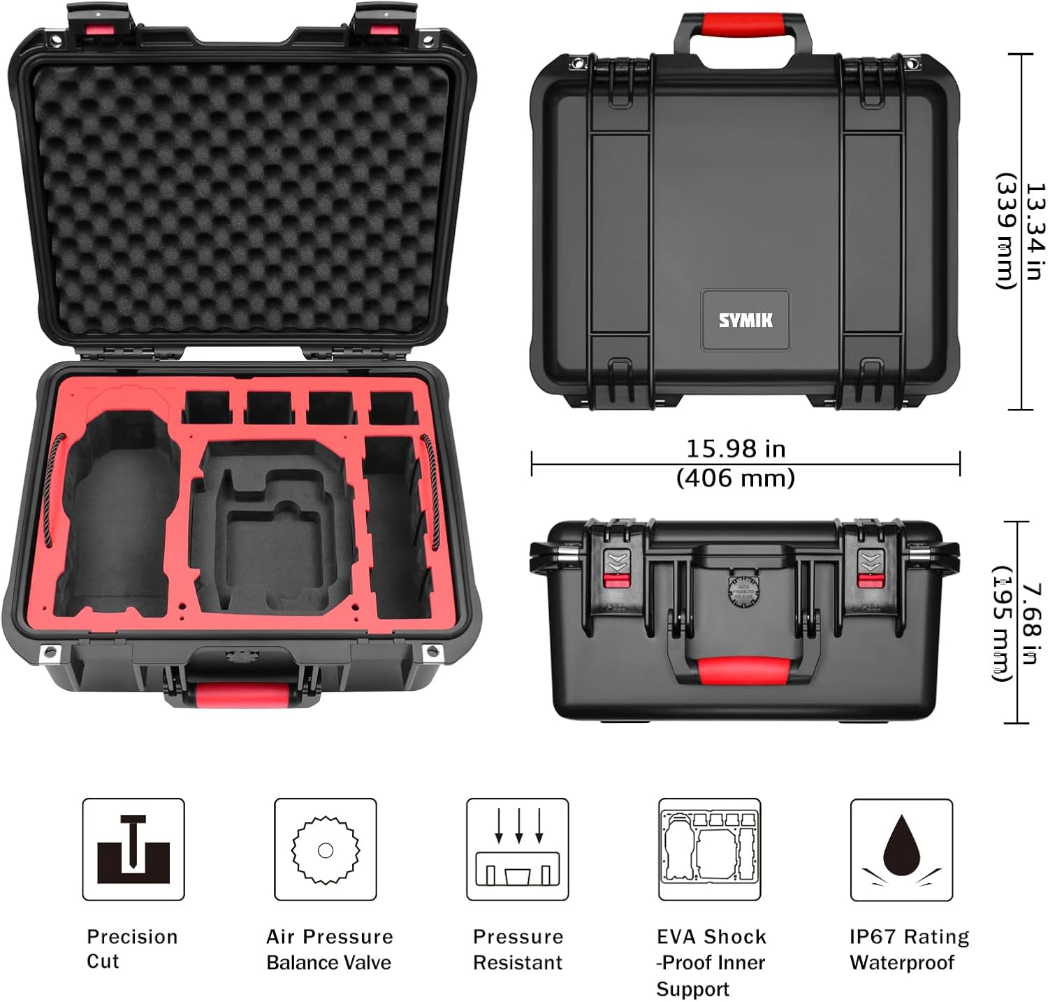 SYMIK P400-A3TL Triple Layer Hard Case for DJI Air 3, Waterproof Secure Carrying Case for DJI Air 3 Fly More Combo, Fits DJI RC 2/RC-N2/RC Pro Controller, Charging Hub, Landing Pad, iPad, Accessories