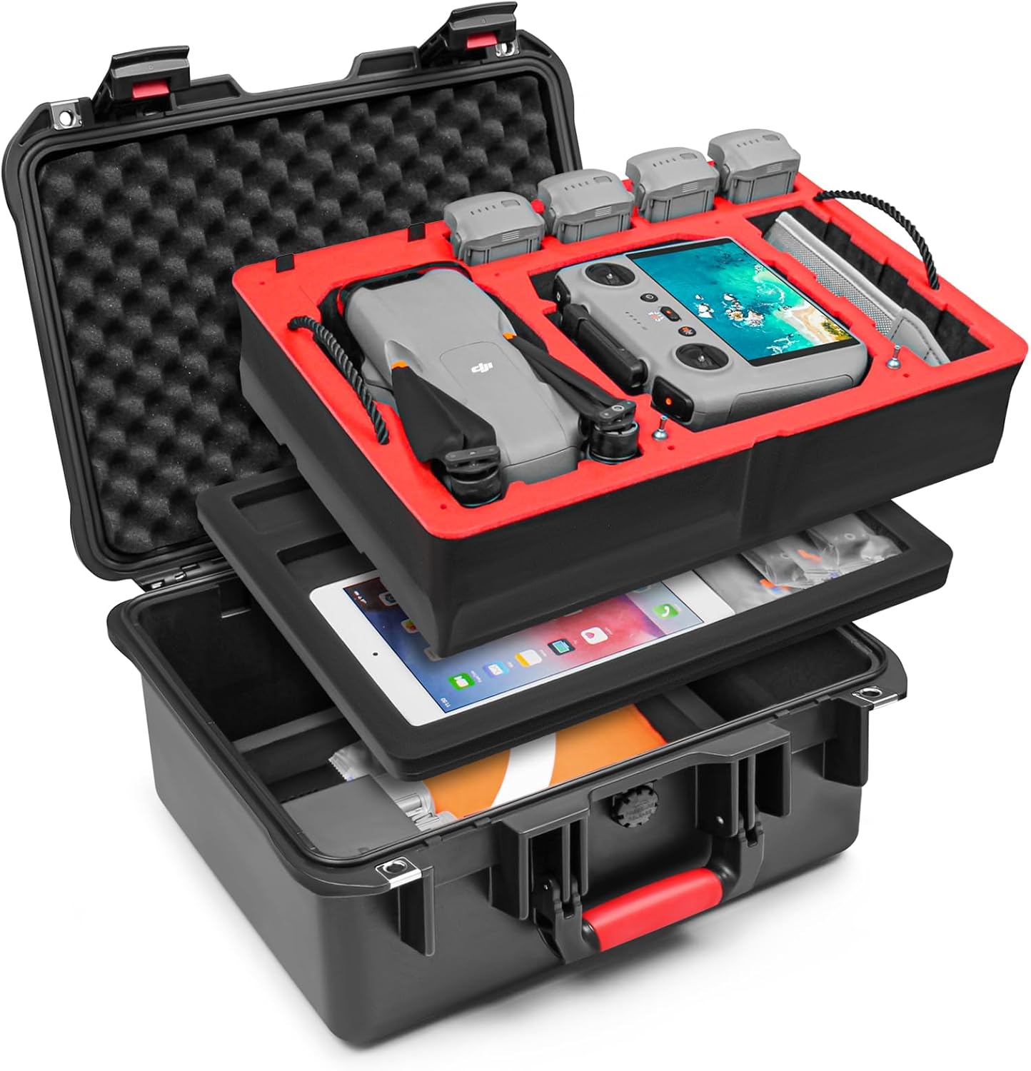 SYMIK P400-A3TL Triple Layer Hard Case for DJI Air 3, Waterproof Secure Carrying Case for DJI Air 3 Fly More Combo, Fits DJI RC 2/RC-N2/RC Pro Controller, Charging Hub, Landing Pad, iPad, Accessories