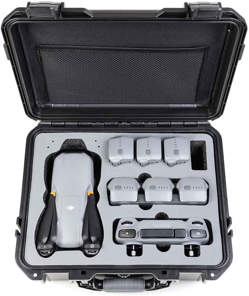 Waterproof Hard Case Compatible with DJI Air 3 - Shockproof Drone Case with Mesh Pocket for Accessories - Custom-Fit Foam for Drone, Controller, Components, Batteries, Charger - 14.2x6.3x11.4