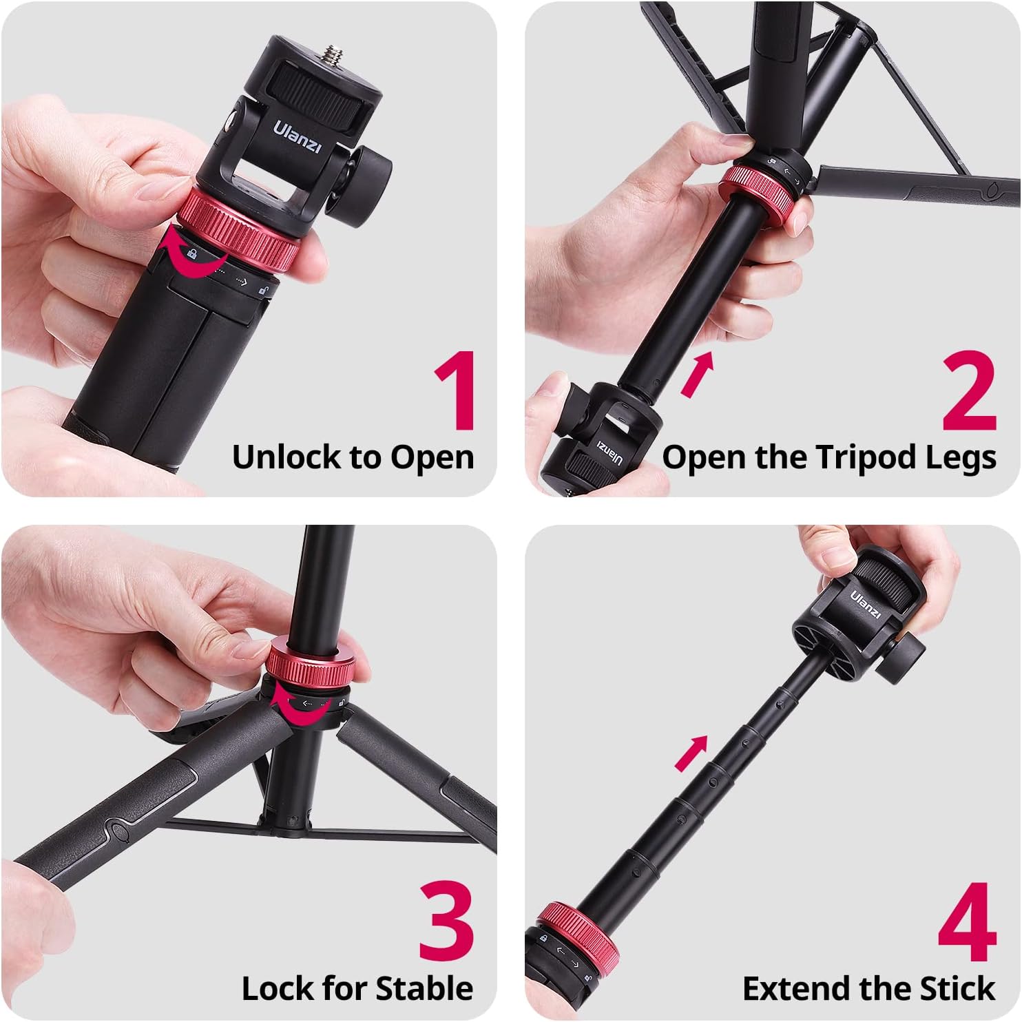 59in Selfie Tripod for Camera - ULANZI MT-71 Invisible Long Extendable Selfie Vlog Handle Portable Lightweight Tripod Stand 7 Sections for Action Cameras