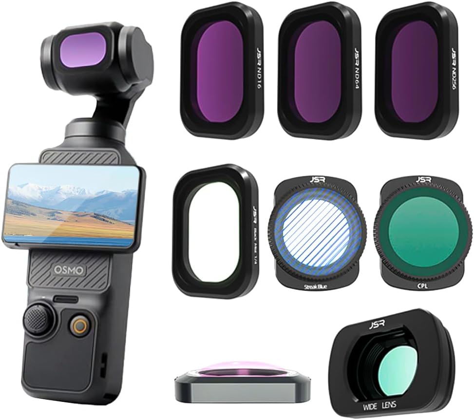 (8 Pack) Magnetic ND  CPL  Black Mist  Wide Lens Filter for DJI OSMO Pocket 3, Multi Coated HD Optical Glass Lenses (ND16,ND64,ND256,Wide Lens,CPL,1/4 Black Mist,Blue Streak,Macro)