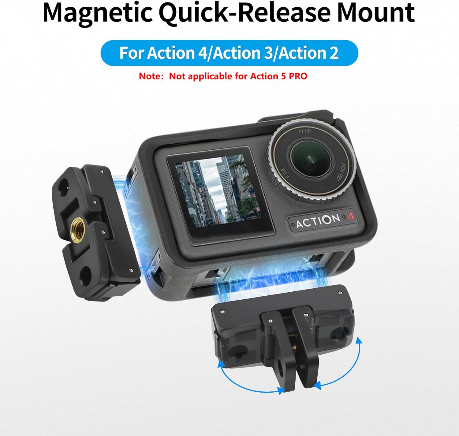 Action Camera Magnetic Adapter Mount for OSMO Action 4/Action 3/Action 2 Quick Release Adapter with Connection Adapter Extension Base Accessories