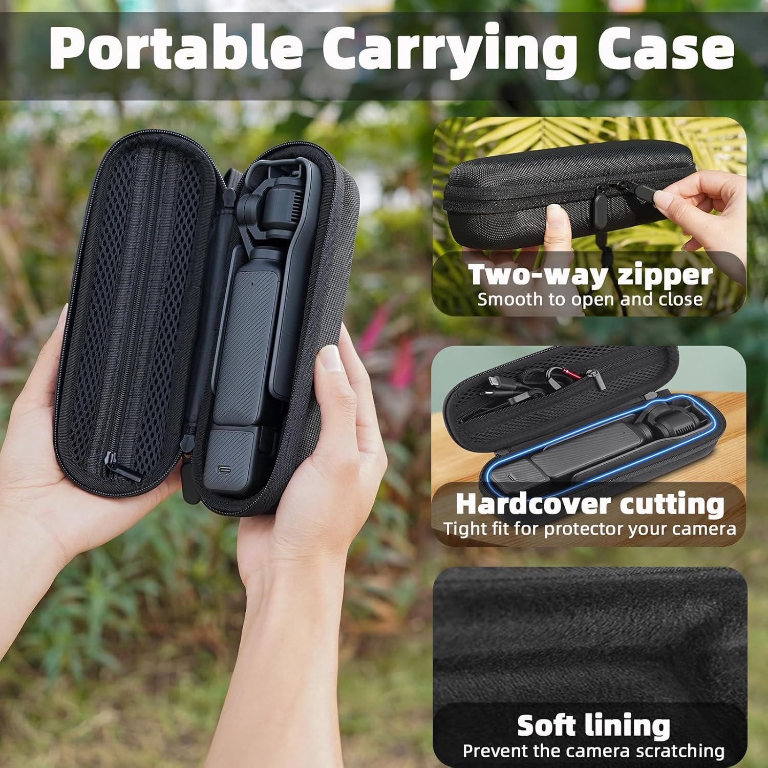 Carrying Case for DJI OSMO Pocket 3, Portable Nylon Storage Bag,Pocket 3 Bag With Carabiner  Wrist Strap Accessories(Black)