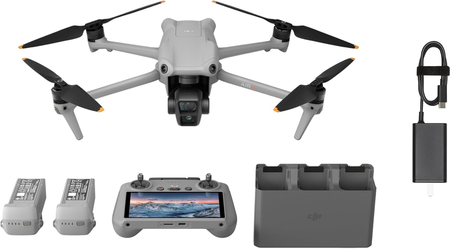 DJI Air 3 Fly More Combo with DJI RC 2, Drone with Camera 4K, Dual Primary Cameras, 3 Batteries for Extended Flight Time, 48MP Photo, 20Km Max Video Transmission, FAA Remote ID Compliant