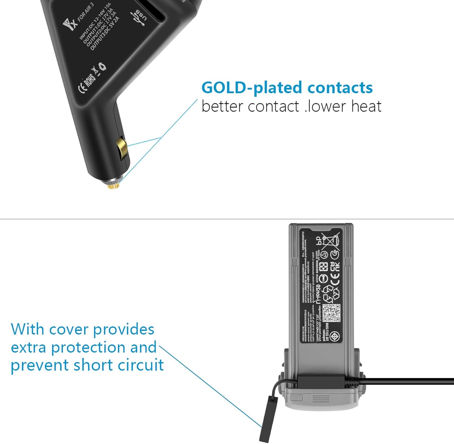 Hanatora 3 in 1 Battery Car Charger for DJI Air 3S,Air 3 Drone, 12V Rapid Charging Hub Accessories