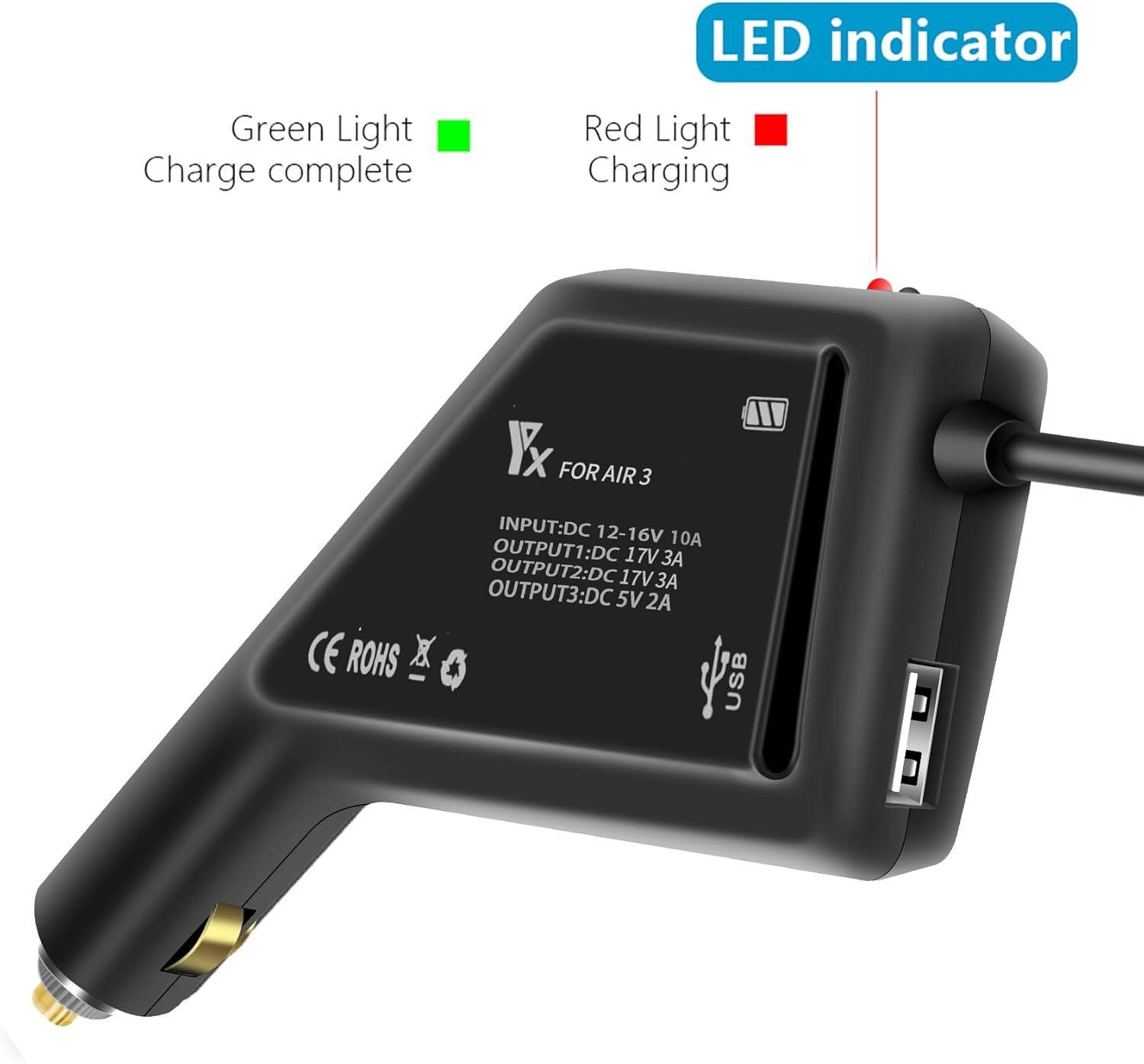 Hanatora 3 in 1 Battery Car Charger for DJI Air 3S,Air 3 Drone, 12V Rapid Charging Hub Accessories