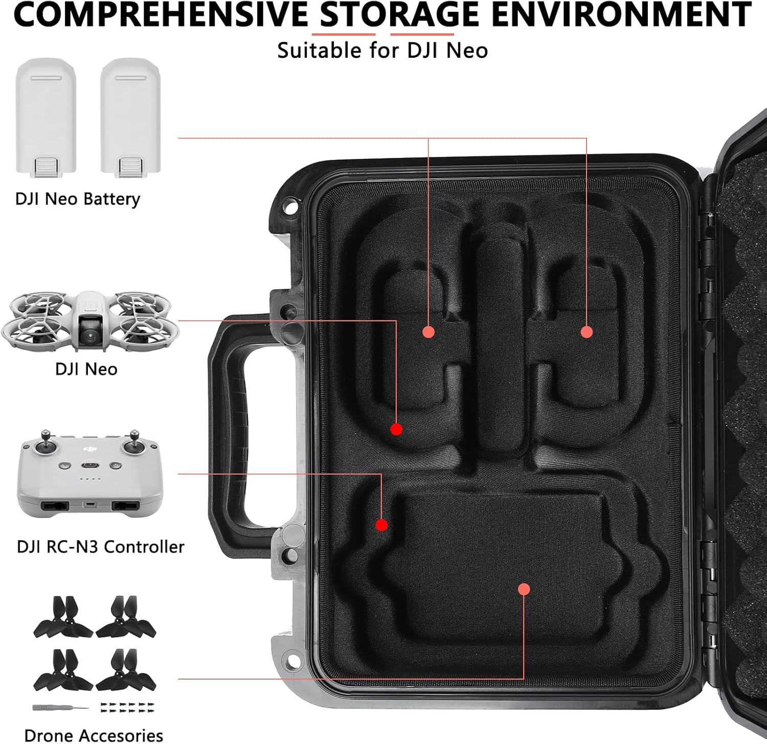 Hard Case for DJI Mini 4 Pro, DJI Mini 4 Pro Waterproof Carrying Case with Strap Fits For All Mini 4 Pro Fly More Combo Drone Accessories(Compatible with RC2/RC/N1/N2 Controller)