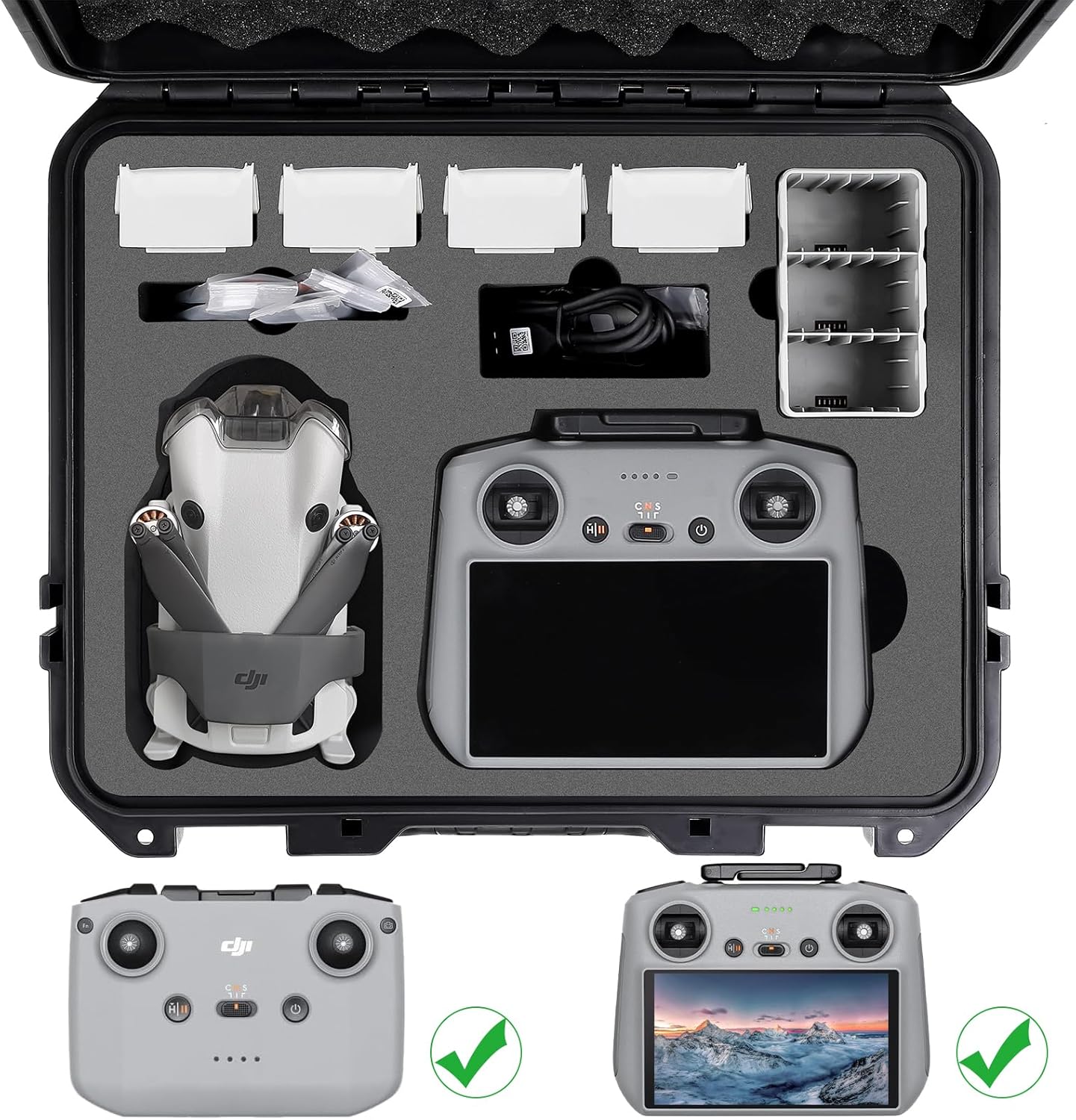 Hard Case for DJI Mini 4 Pro, DJI Mini 4 Pro Waterproof Carrying Case with Strap Fits For All Mini 4 Pro Fly More Combo Drone Accessories(Compatible with RC2/RC/N1/N2 Controller)