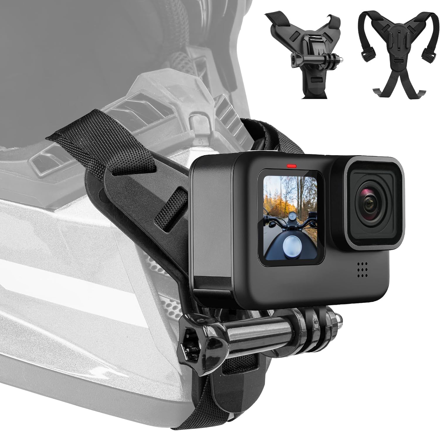 Helmet Mount for GoPro, Motorcycle Chin Strap Attachment with Extension J Hook Dirt Bike Holder Mounting Accessories for Go Pro Max Hero 13 12 11 10 9 8 Insta360 X3 GO3 DJI Action 5 Pro Action 3 4