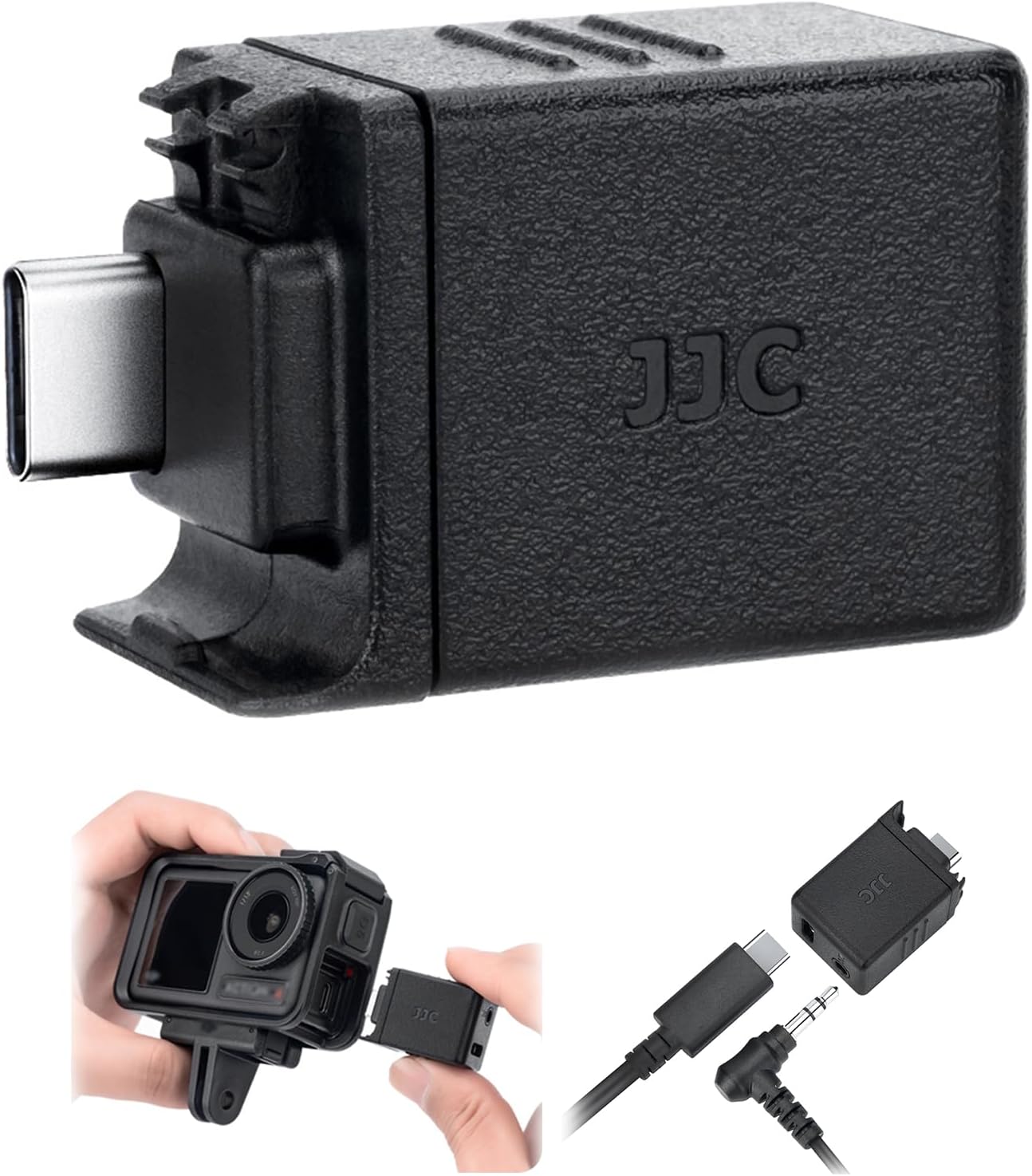 JJC 3.5mm Audio Adapter Mic Adapter for DJI Osmo Action 4 Osmo Action 5 Pro, Supports 3.5mm Microphone Audio Input, Clear Vocal Recording During High-Speed Activities with Type-C and 3.5mm Ports