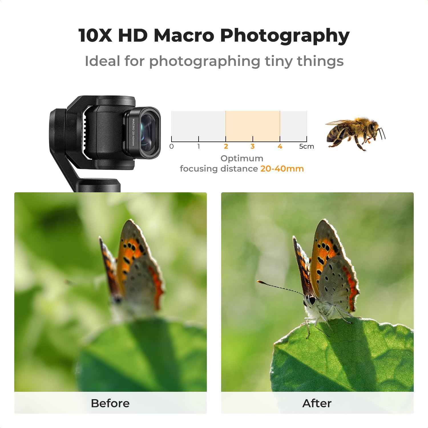 KF Concept 10X Macro Lens Compatible with DJI Osmo Pocket 3, Close Up Filter HD Macro Photography Lens, Magnetic Attach/Multi-Coated/Optical Glass