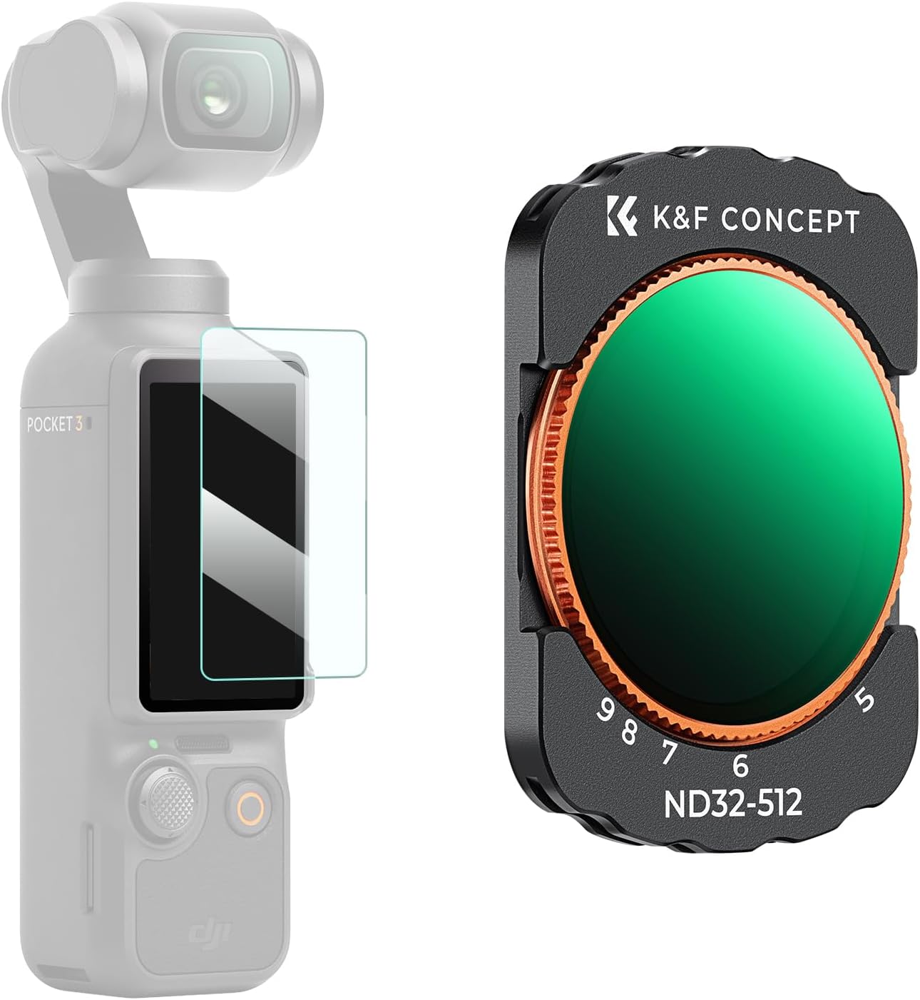 KF Concept Adjustable Magnetic ND Filters Set for DJI Osmo Pocket 3 Creator Combo, Adjustable ND Filters 1-5 Stops + 6-9 Stops Set