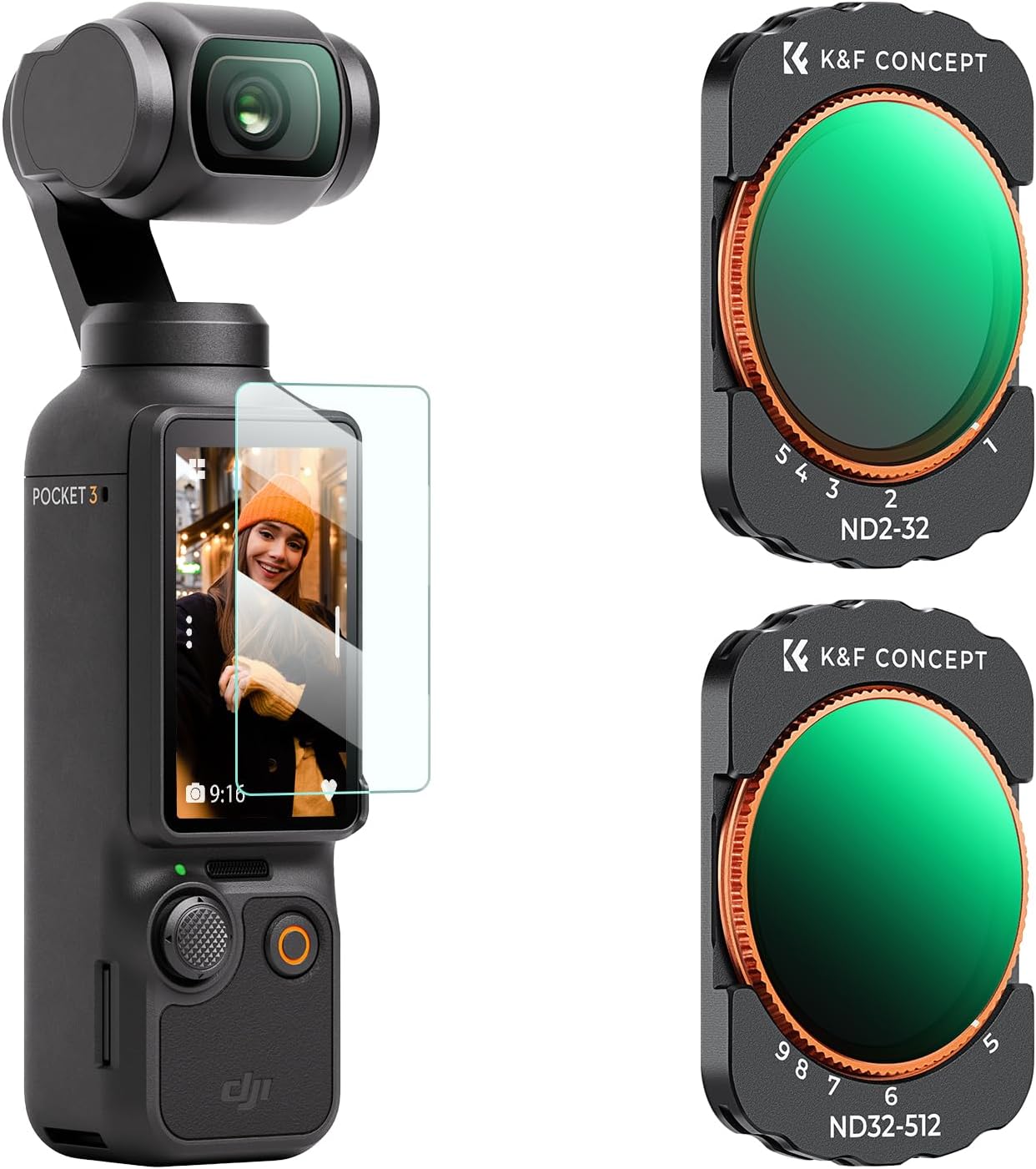 KF Concept Adjustable Magnetic ND Filters Set for DJI Osmo Pocket 3 Creator Combo, Adjustable ND Filters 1-5 Stops + 6-9 Stops Set