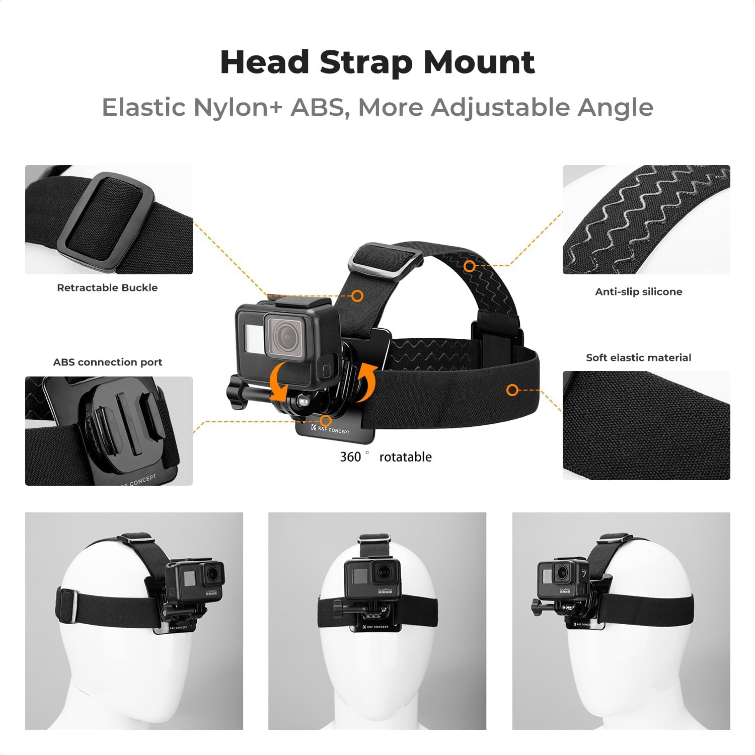 KF Concept Head Strap  Chest Mount Set for GoPro Hero 13 12 11 10 9 8 7 6 5 4 Session DJI Osmo Action Cameras, Quick Release Adjustable Action Camera Accessories Kit