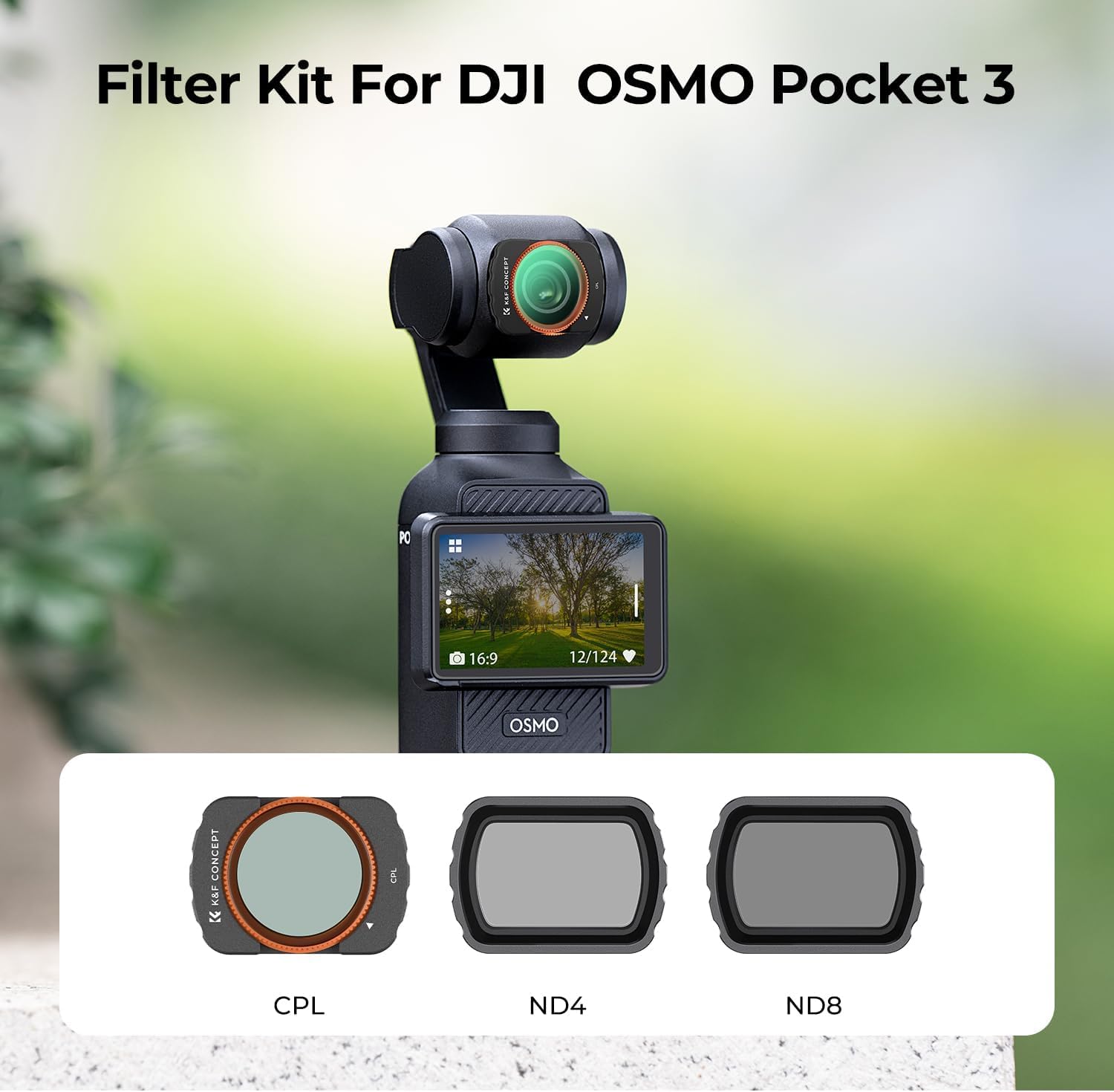 KF Concept Magnetic ND CPL Filters Set for DJI Osmo Pocket 3 Creator Combo -3 Pack(CPL+ND4+ND8), Multi-Coated Top Optical Glass Light Reduction Polarizer Filter