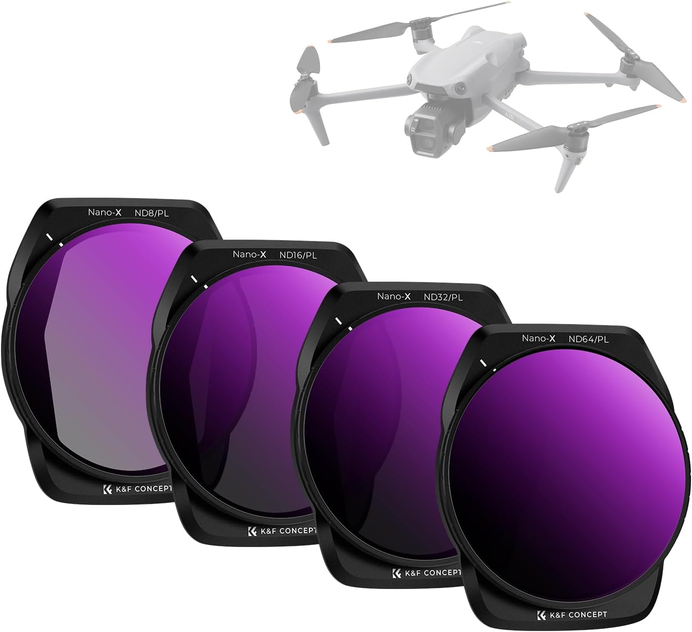 KF Concept ND PL Filter Set for DJI Air 3S, 4Pack ND8/PL ND16/PL ND32/PL ND64/PL Neutral Density Polarizer Multi-Function Filters Drone Accessories, HD Optical Glass/Multi-Coated/Gimbal Safe