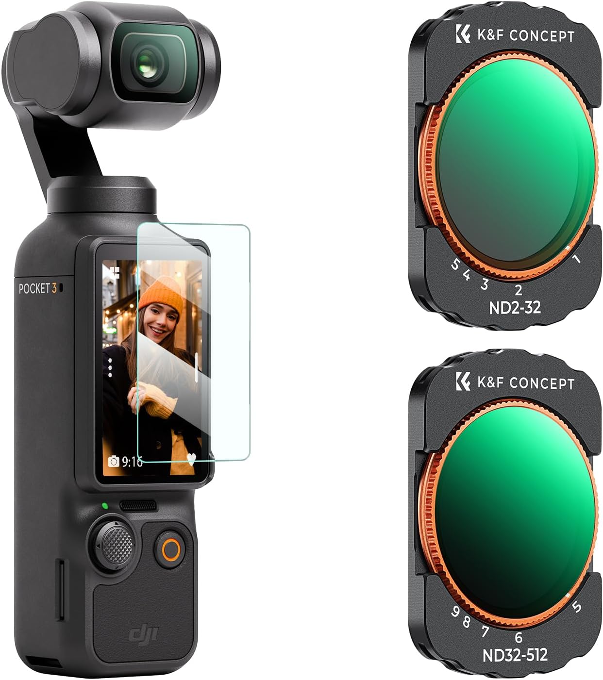 KF Concept Variable ND Filter for DJI Osmo Pocket 3 Creator Combo, ND2-32 Neutral Density VND Filter, Magnetic Installation, Multi-Coated Optical Glass