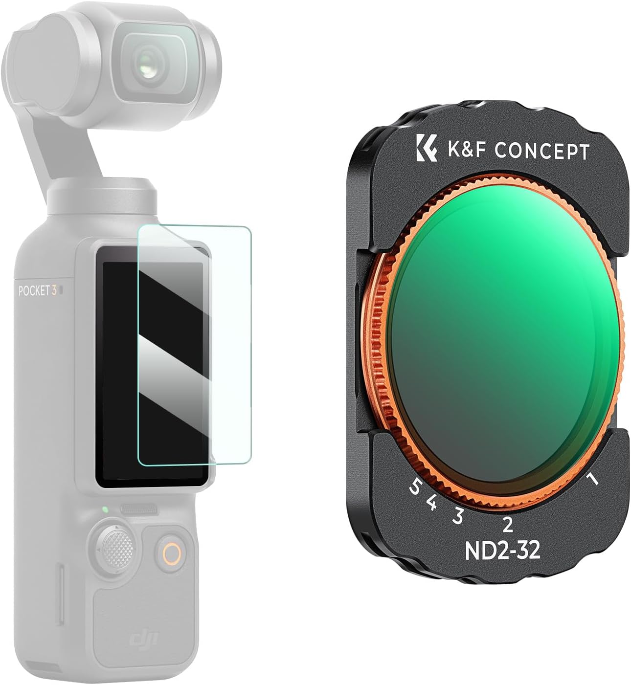 KF Concept Variable ND Filter for DJI Osmo Pocket 3 Creator Combo, ND2-32 Neutral Density VND Filter, Magnetic Installation, Multi-Coated Optical Glass