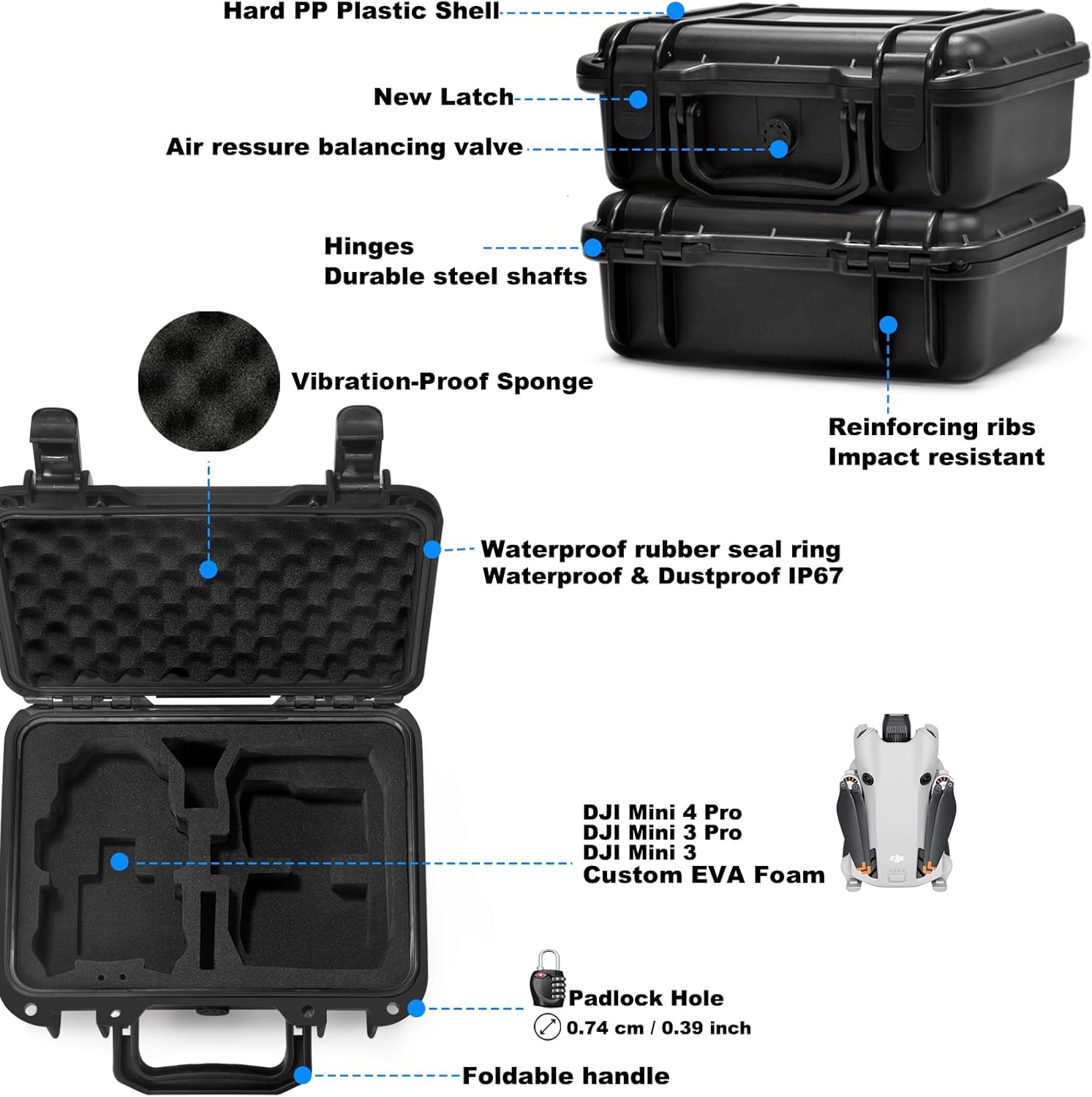 Lekufee Small Waterproof Hard Case Compatible with DJI Mini 4 Pro Drone/DJI Mini 3 Pro/Mini 3 Drone/DJI RC N2/RC N1 and Accessories (Case Only)(NOT FIT DJI RC/RC 2)