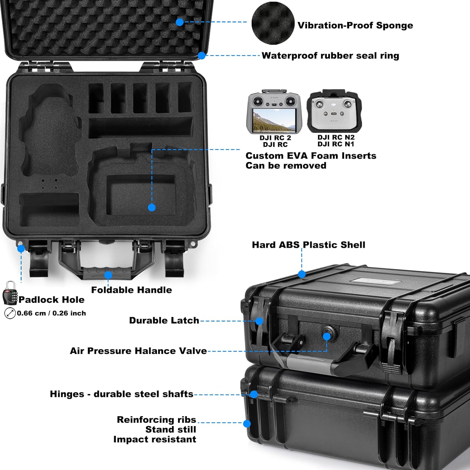 Lekufee Waterproof Hard Carrying Case Compatible with DJI Mini 4 Pro,DJI Mini 3 Pro,DJI Mini 3 Drone,DJI RC 2/DJI RC,DJI RC N3/N2/N1 and Accessories(Case Only)