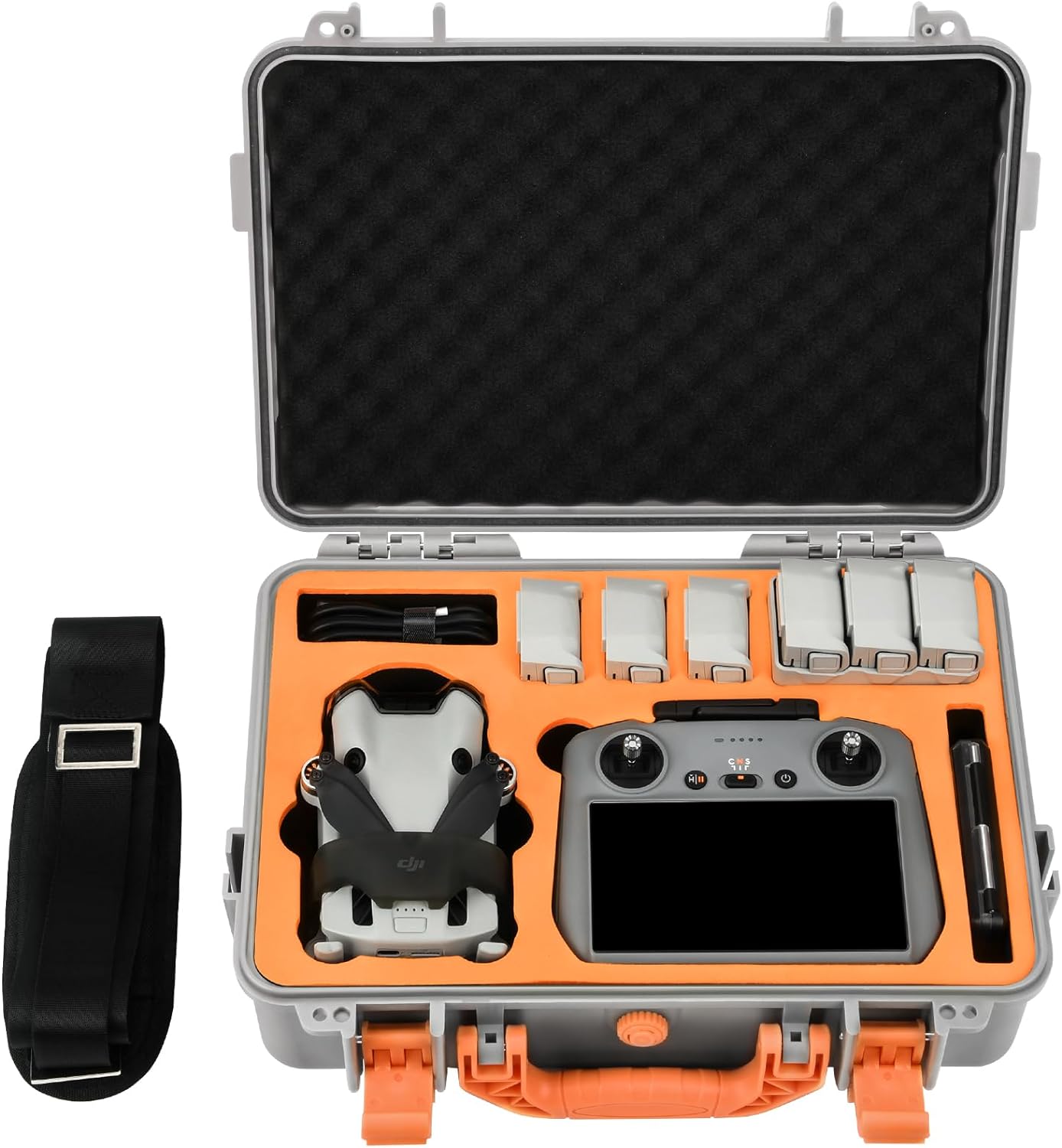 Mini 4 Pro Waterproof Hard Carrying Case for DJI Mini 4 Pro/Mini 3 Pro/Mini 3 Fly More Combo Accessories, Fits DJI RC 2/RC Remote with Neck Strap (Gray)