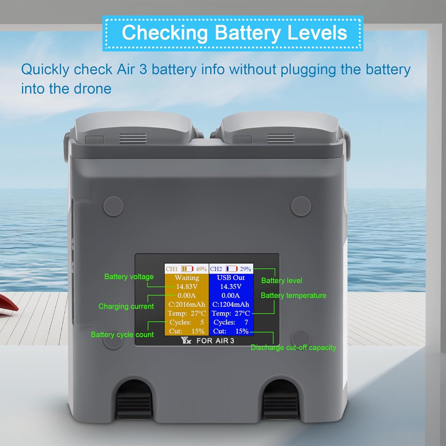 Multifunction LCD Dual Charger with Storage Charge,Discharge for DJI Air 3S,Air 3 Battery,Charging 2 Batteries,Two-Way Hub Accessories