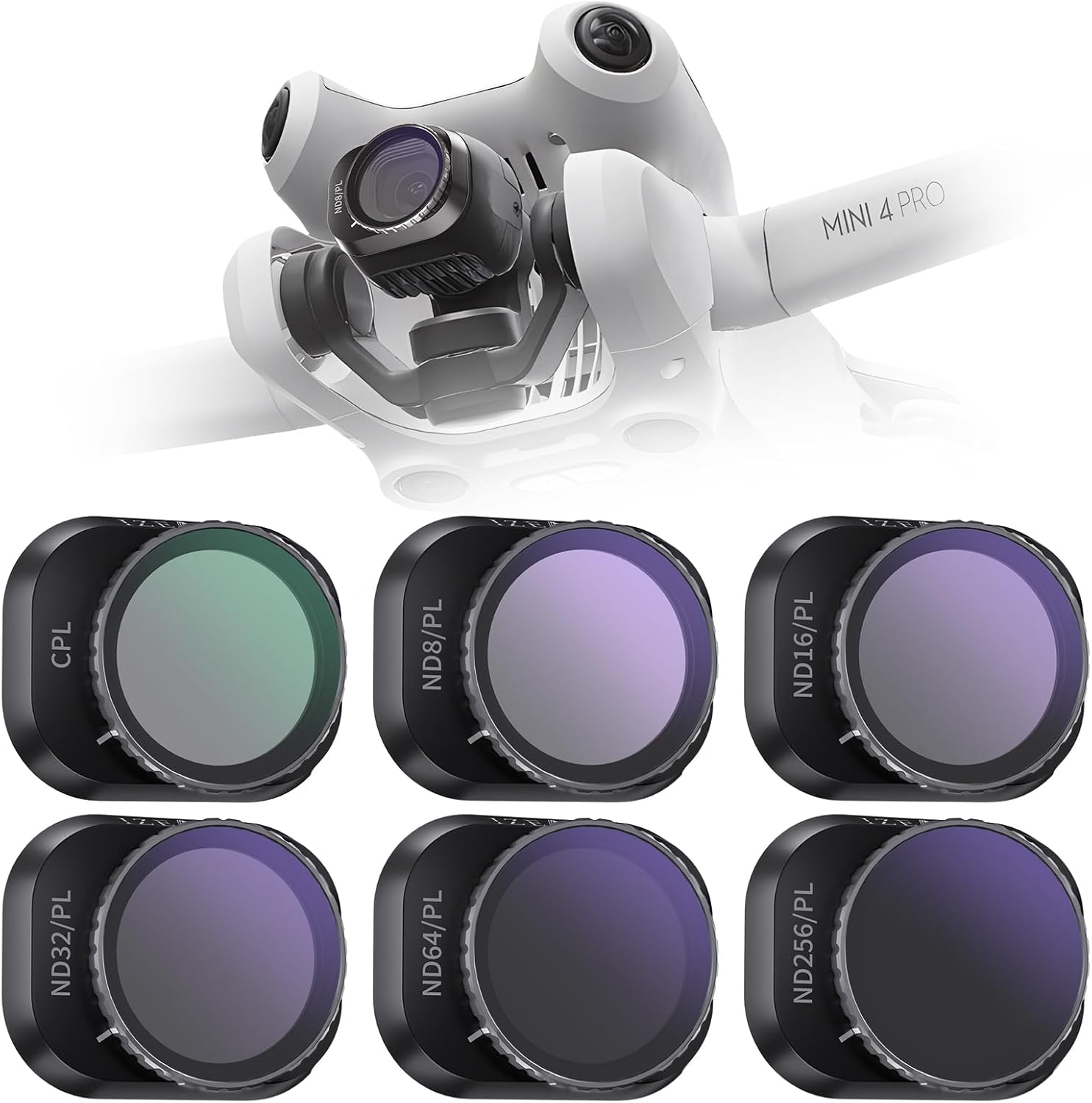 ND Filters Set for DJI Mini 4 Pro Accessories 6-Pack (CPL ND-PL8 ND-PL16 ND-PL32 ND-PL64 ND-PL256) Camera Lens ND Filters Set Compatible with DJI Mini 4 Pro Drone