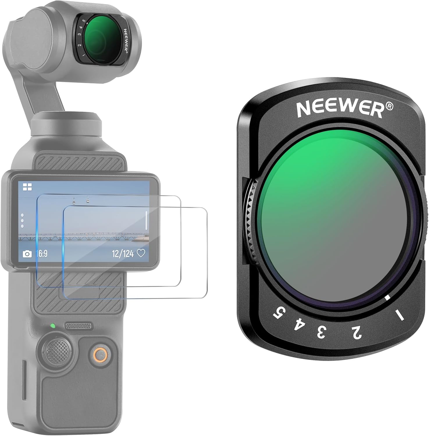 NEEWER Variable ND64-512 Filter Compatible with DJI Osmo Pocket 3, Magnetic 6-9 Limited Stops Adjustable ND Filter with HD Multi Coated Optical Glass/Aluminum Frame/2 LCD Screen Protectors