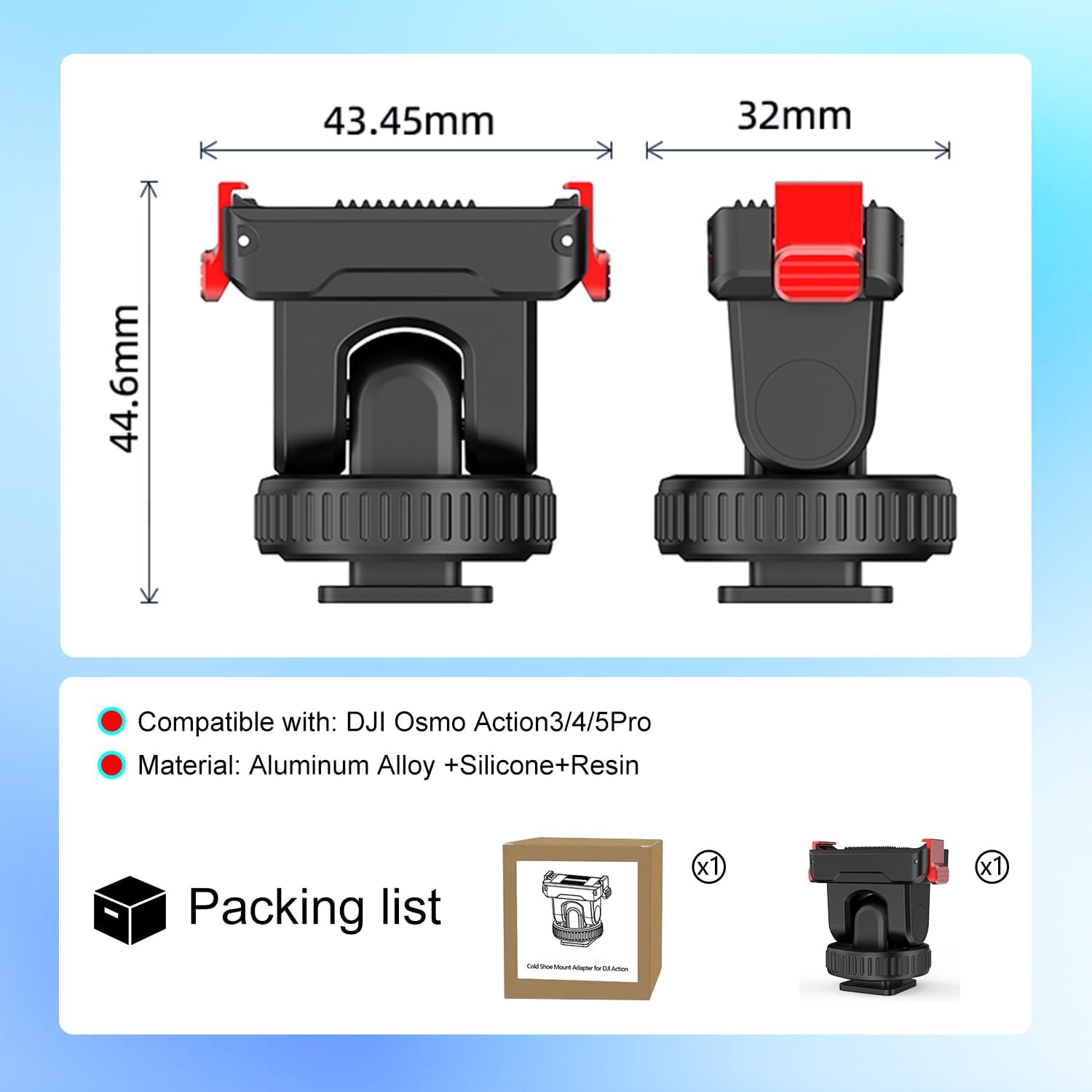 Osmo Action Camera Cold Shoe Adapter Compatible for DJI Osmo Action 5 Pro/4/3, Magnetic Quick Release Adapter Mount with 1/4, 180° Tilt Adjustable Compatible for DJI OSMO Action 3/4