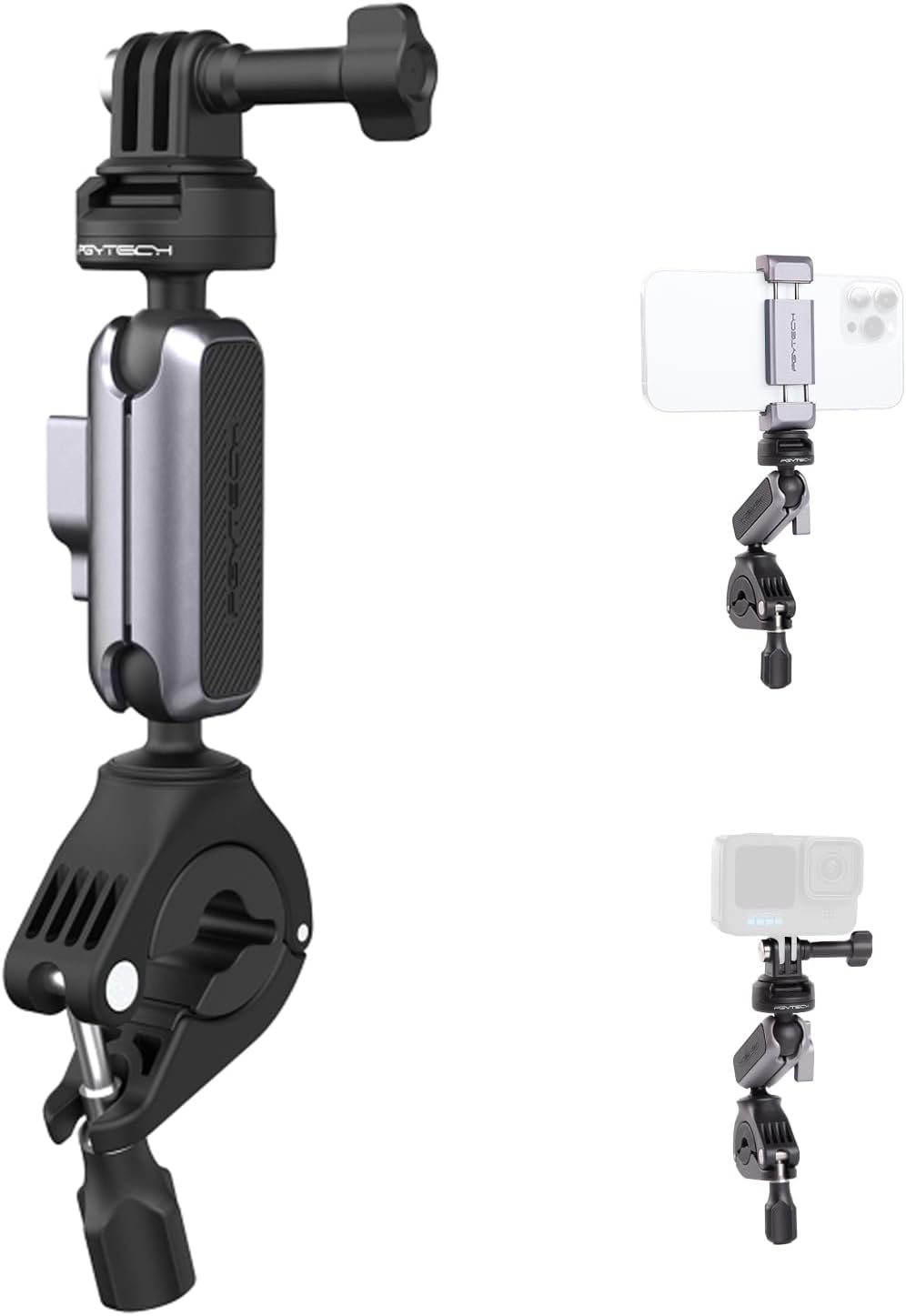 PGYTECH CapLock Bike Motorcycle Handlebar Mount for DJI OSMO Action 5 Pro/4/3/Pocket 3, for Gopro Hero 13/12/11, for Insta360 Ace Pro 2/X4/X3/ONE RS, Action Camera Phones with 1/4-20 Thread Adapter