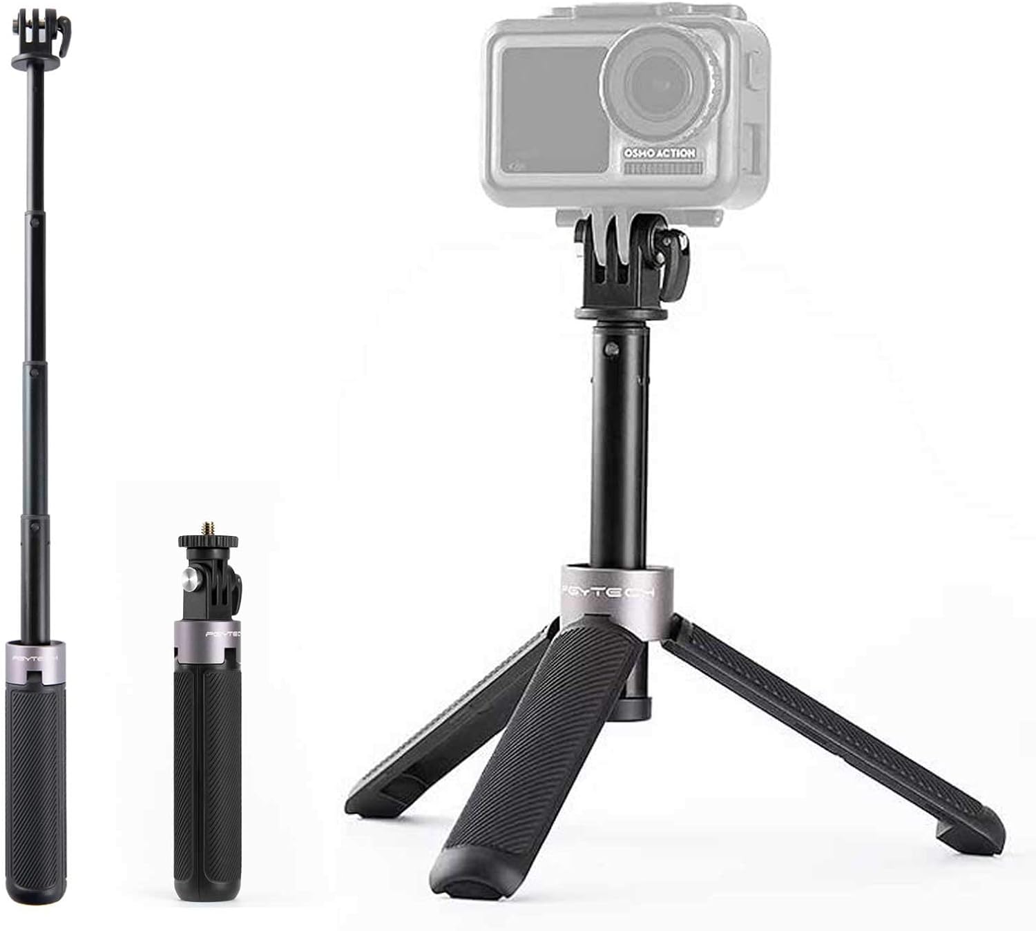 PGYTECH CapLock Extension Pole Mini Tripod with Phone Clip for DJI OSMO Action 5 Pro/4/3, Selfie Stick Rod for Gopro Hero/OSMO Pocket/Insta360, XiaoYi, Feiyu Action Cameras with 1/4-20 Thread Adapter