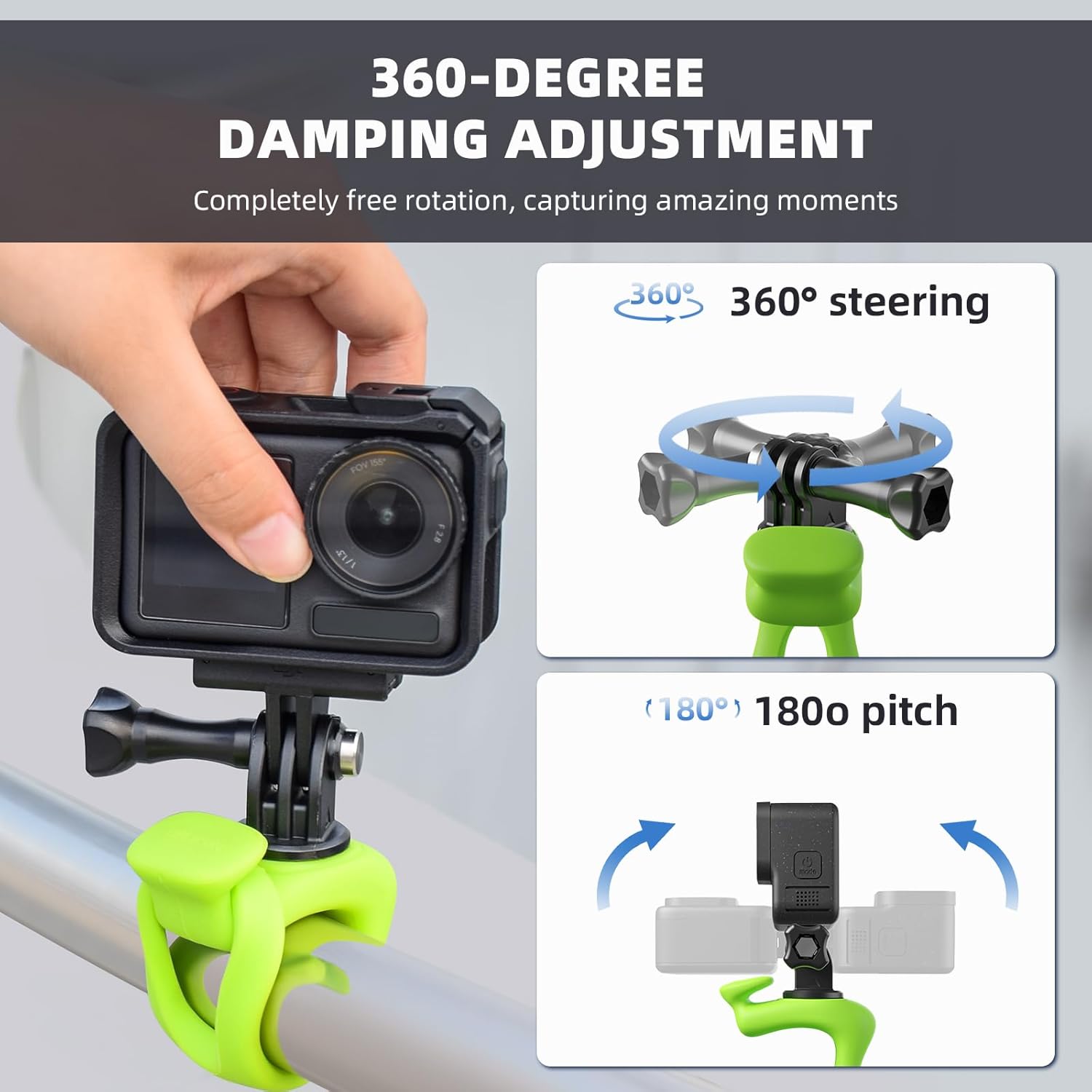 Pocket 3 Car Bike Mount Strap Flexible Wrap Band Motorcycle Handlebar Fence Holder Accessories for Insta360 X4 X3 Ace Pro Go 3 3S, for GoPro 13 Max Mini Hero, Osmo Pocket 3 2 Action 5 Pro Camera