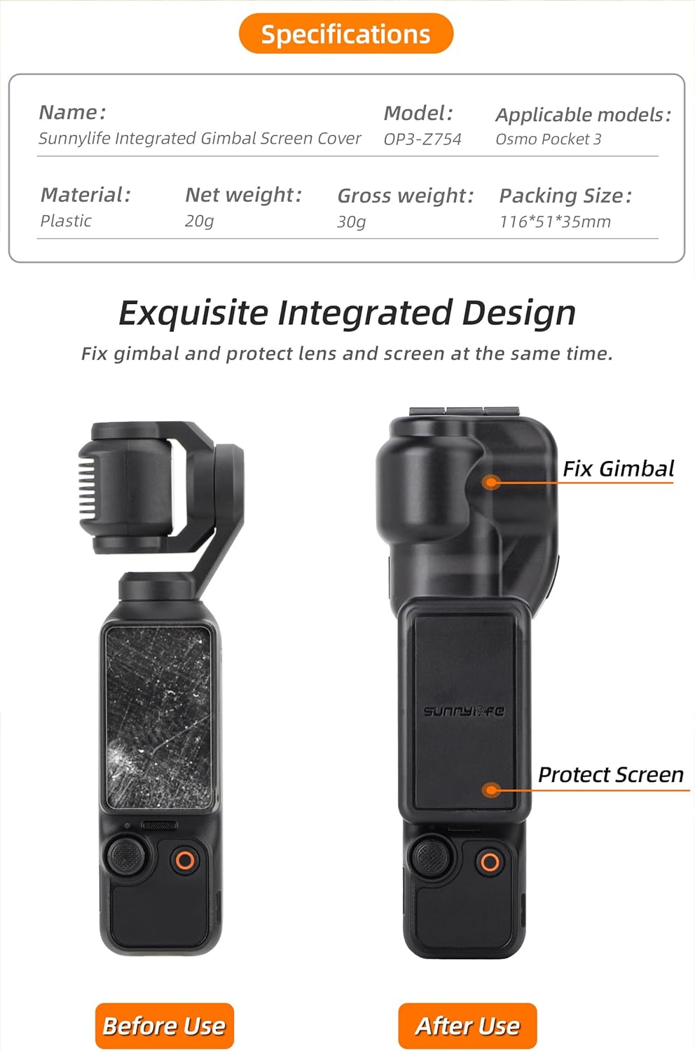 Pocket 3 Protective Case Cover for DJI Osmo Pocket 3, Gimbal Protector Lens Screen Protective Cover for DJI Osmo Pocket 3 Accessories