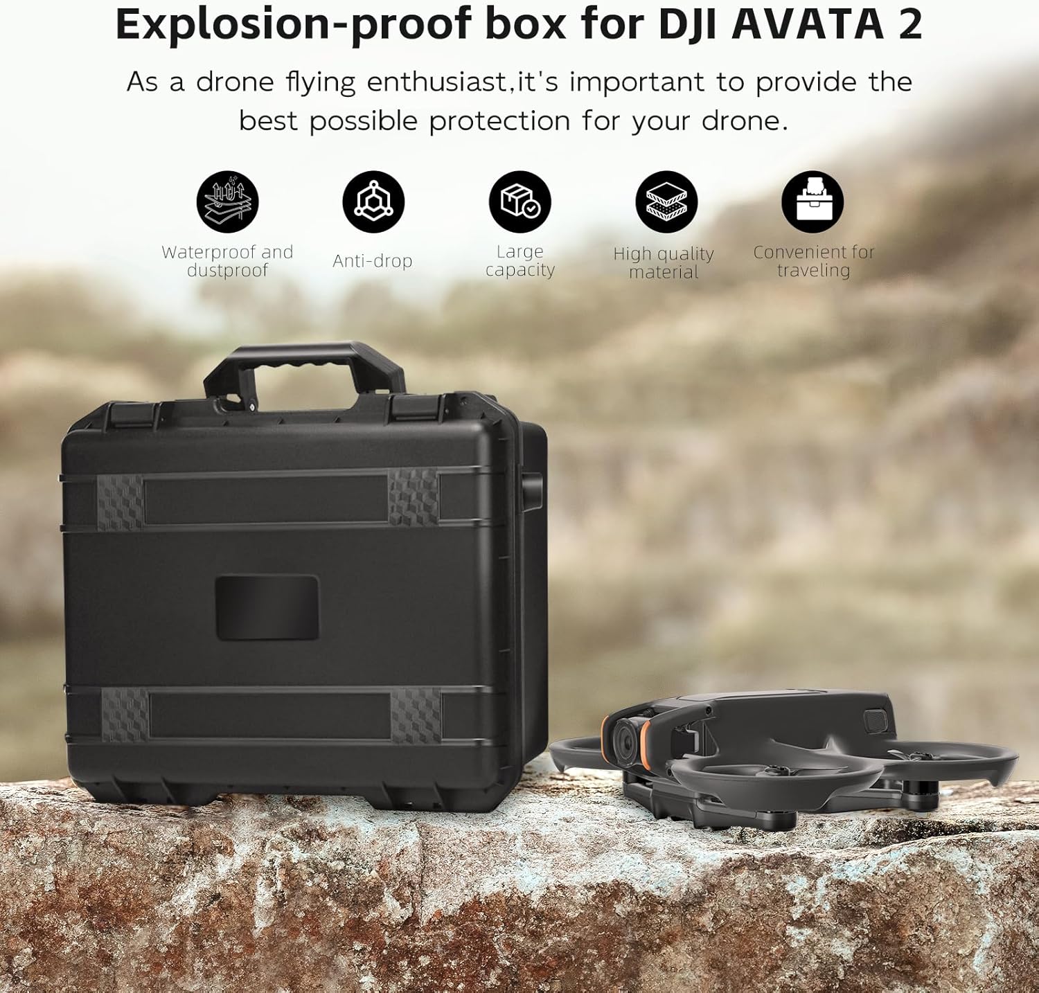 REYGEAK Avata 2 Carrying Case,Waterproof Hard Case for DJI avata 2,Avata 2 Case Bag Combo with DJI Goggles 3/RC Motion 3/FPV Remote Controller 3,Battery Charging Hub,FPV Drone Accessories