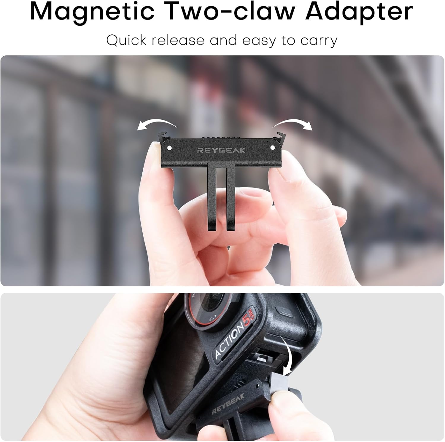 REYGEAK Quick Release Adapter Mount for DJI OSMO Action 5,Magnetic Adapter Mount Base for DJI Action 4/Action 3,with Dual-Claws for DJI Action Accessories(2 Pack)