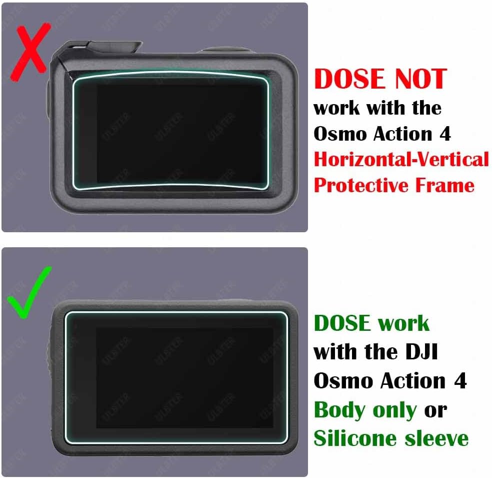 Screen Protector for DJI OSMO Action 4 Camera + Silicone Lens cap Cover, 0.3mm 9H Hardness Tempered Glass Protector, Anti-Scrach Anti-Fingerprint Anti-Bubble [2+6 Pieces]