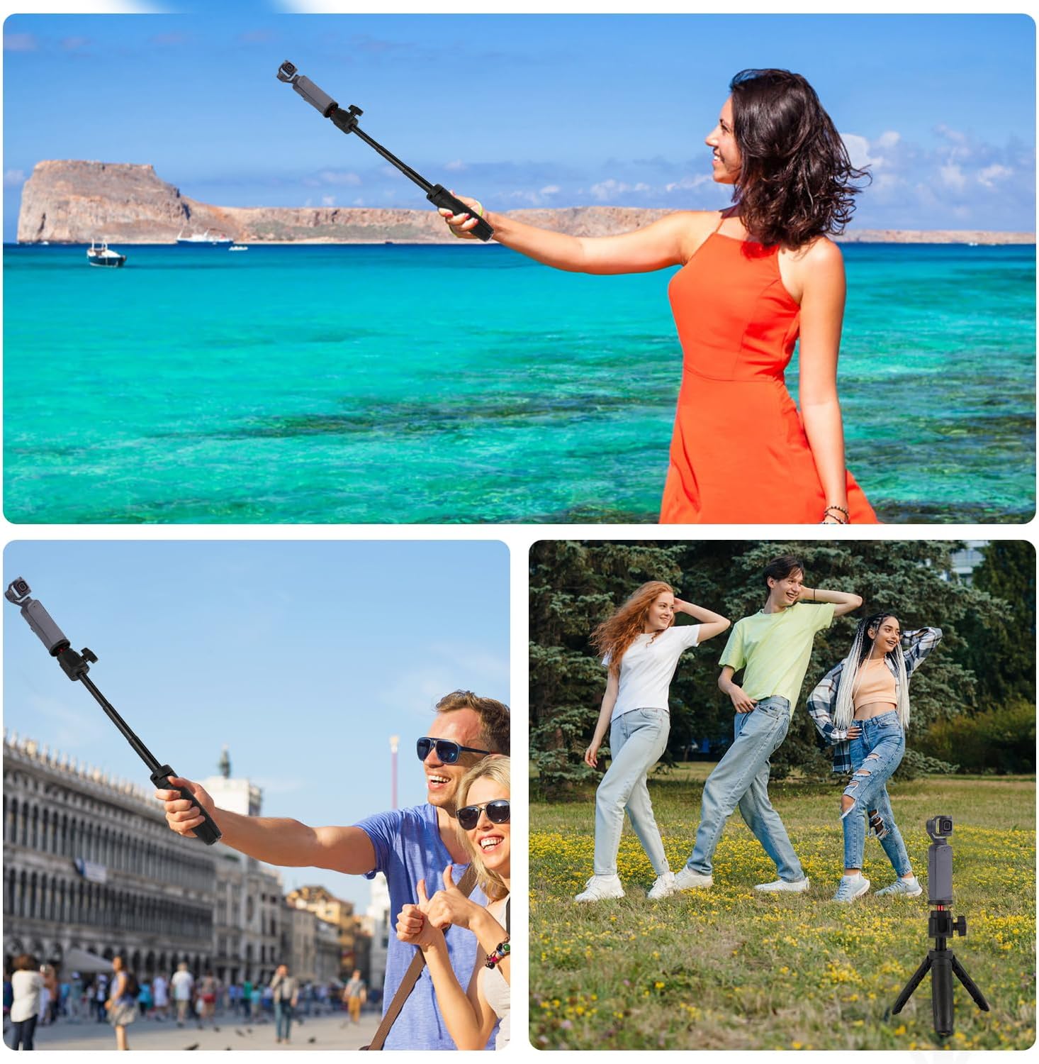 Selfie Stick Tripod for DJI Osmo Pocket 3  2 Camera, Mini Tripod Kit Black Tabletop Tripod Mount Portable Retractable Accessories Tripod Stand