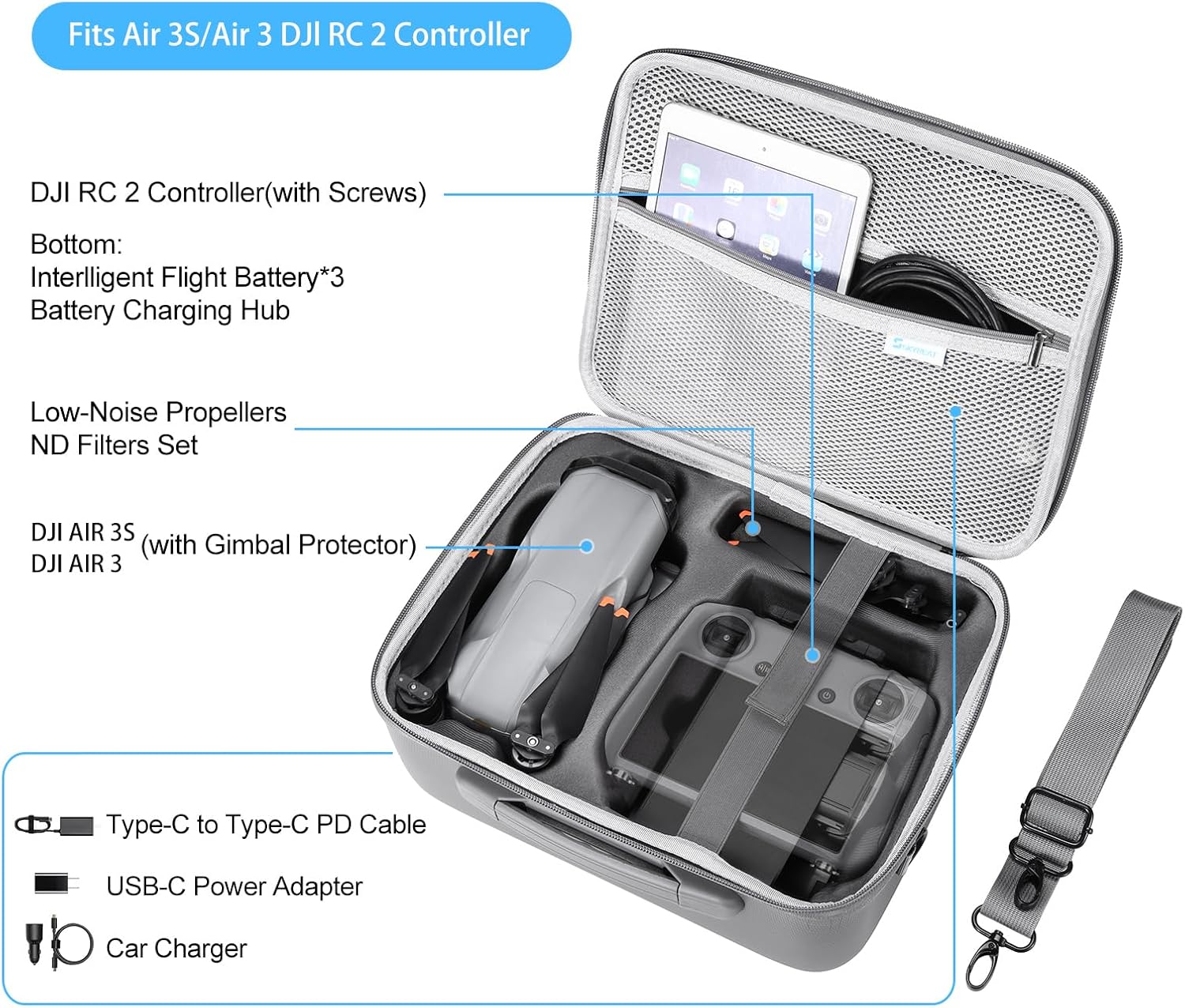 Skyreat Air 3s Carrying Case for DJI Air 3s Drone, Small Portable PU Leather Case for DJI Air 3/ Air 3S Fly More Combo Drones with DJ RC 2 Controller Accessories