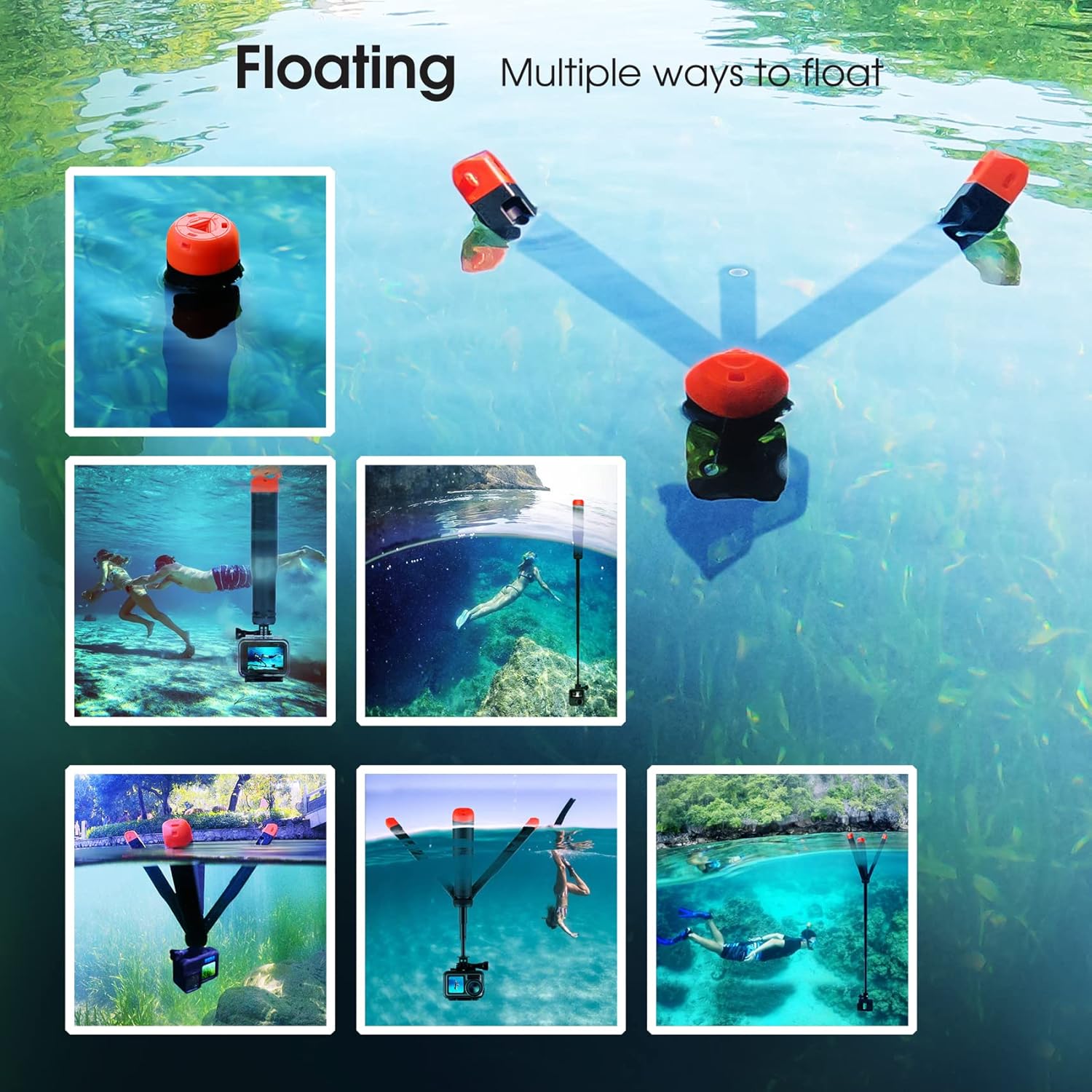 SOONSUN 4in1 Floating Selfie Stick for GoPro Hero 13, 12, 11, 10, 9, 8, 7, 6, 5, 4, 3, Max, Fusion, Session, DJI OSMO, AKASO, Insta360 - As Floating Handle, Extendable Monopod, Hand Grip, Tripod Stand