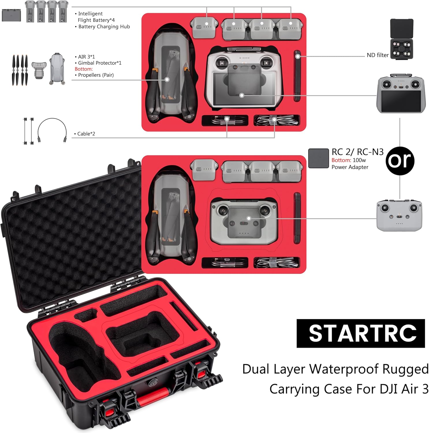 STARTRC Air 3S Case, Waterproof Carrying Hard Case for DJI Air 3S Fly More Combo, Compatible with DJI Air 3S Accessories, RC 2/RC/RC-N3/N2 Controller,Charging Hub