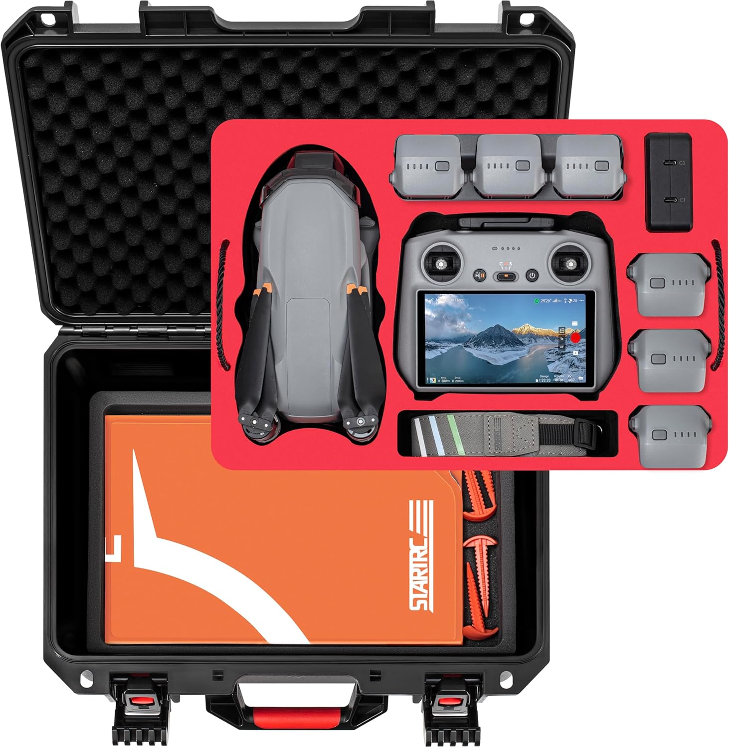 STARTRC Dual Layer Air 3S Case,Waterproof Carrying Hard Case Air 3S Fly More Combo, RC 2/RC/RC-N3 Controller for DJI Air 3S Accessories,Battery and Charging Hub