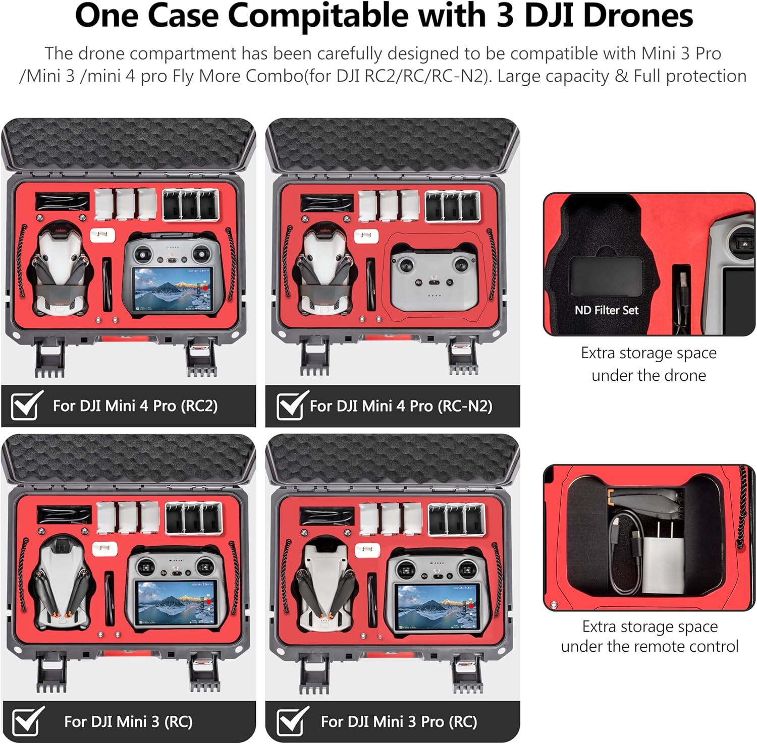 STARTRC Landing Gear Dual Layer Hard Case for DJI Mini 4 Pro Waterproof Pressure Resistant Carrying Case for DJI Mini 4 Pro/Mini 3 pro/Mini 3 Accessories - Fits For DJI RC 2/RC-N2 Controller