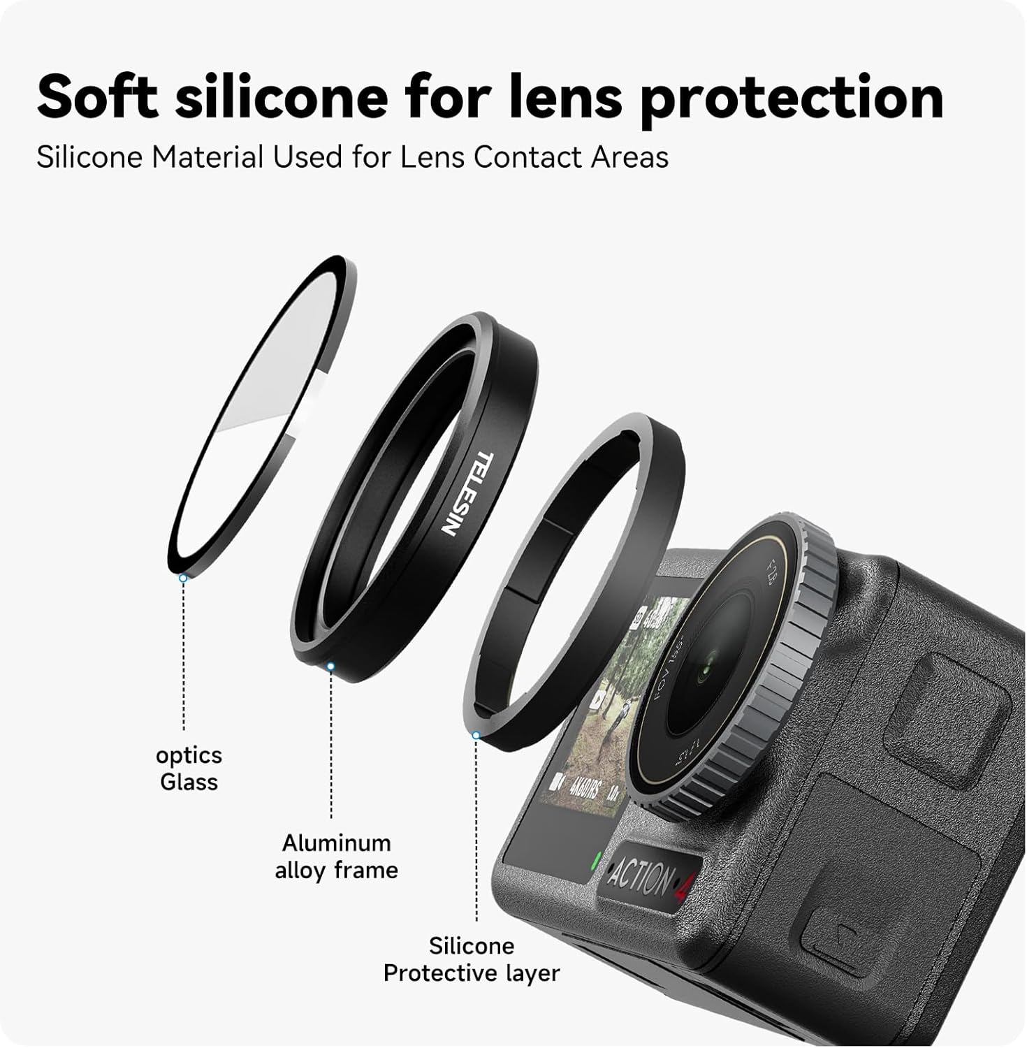 TELESIN Lens Filter Kit for DJI Osmo Action 3 Action 4 Action 5 Accessories, 4Pack CPL Polarizing ND8 ND16 ND32 Neutral Density HD Ultra Thin Lens Protector for Camera