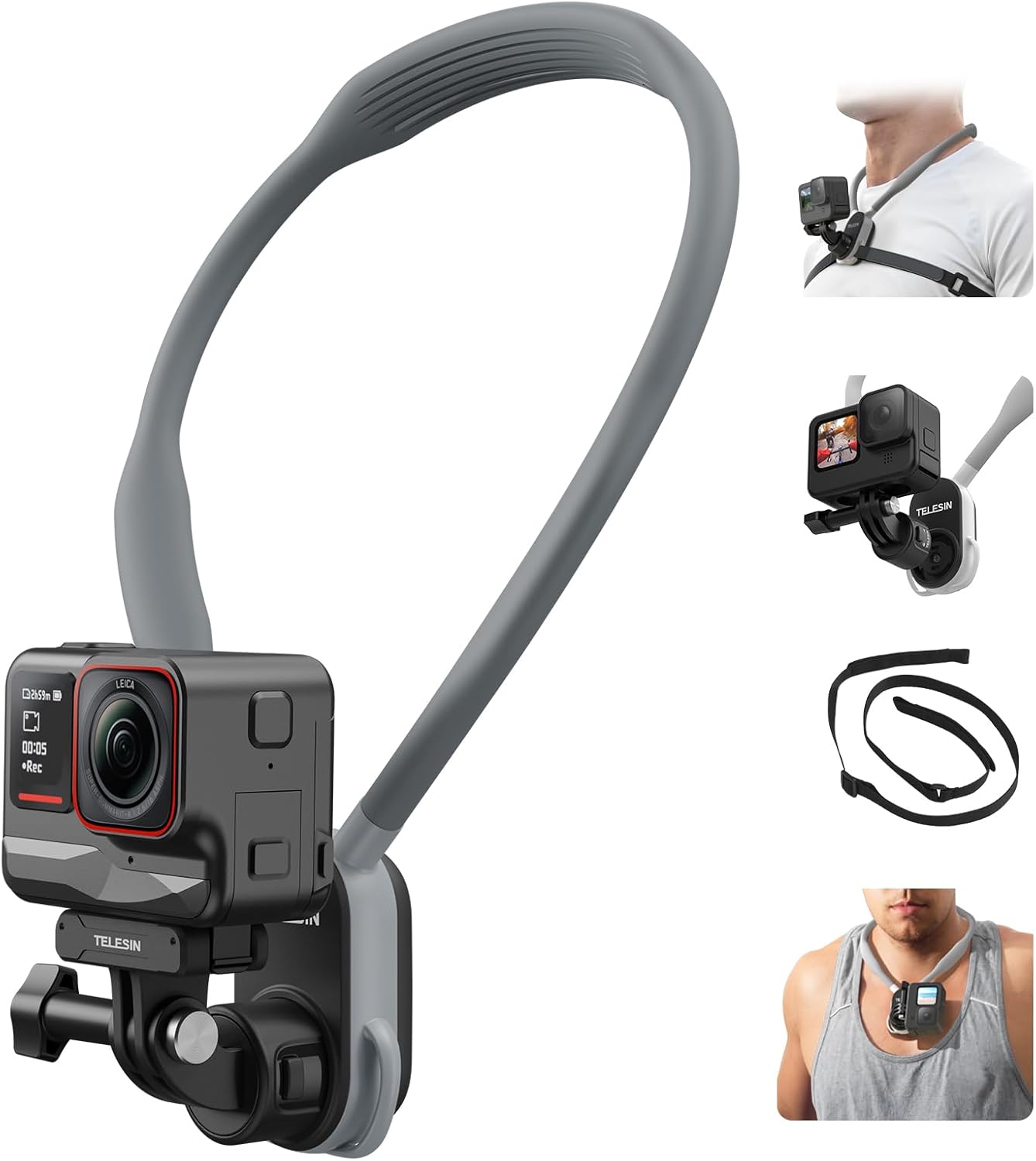 TELESIN S2 Plus Magnetic Neck Mount Quick Release with Fixing Chest Strap, Necklace Lanyard Holder for GoPro Max 13 12 11 10 9 8 7 Insta360 X3 X4 GO3 Ace Pro 2 DJI Action 5 Pro 3 4 Osmo Accessories